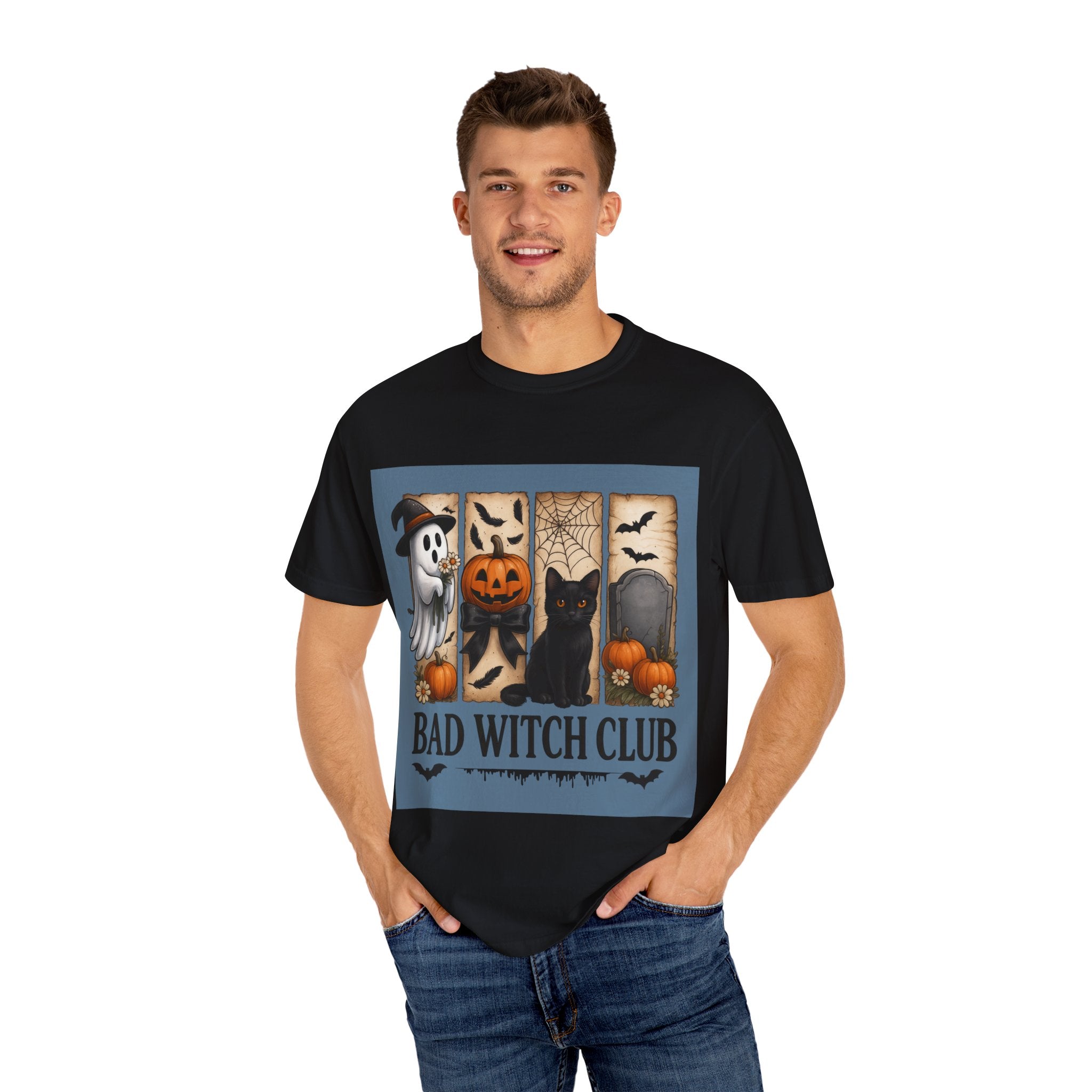 Bad Witch Club Halloween T-Shirt – Cute Ghost, Black Cat, Pumpkin & Spooky Gothic Design - Gallory Hive