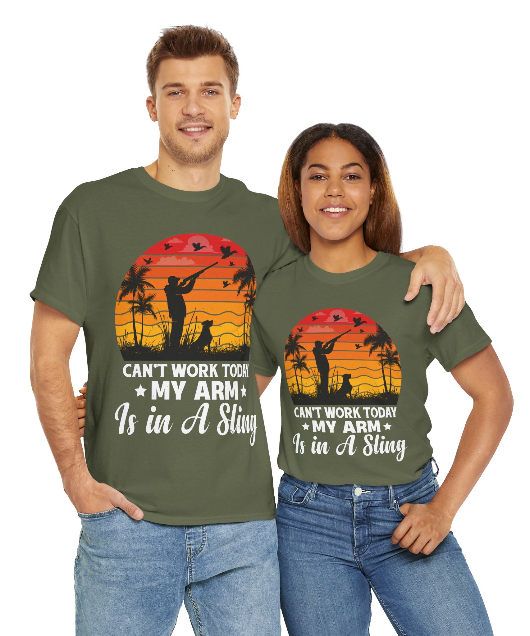 Hunter & Dog Tee – Retro Sunset Scene