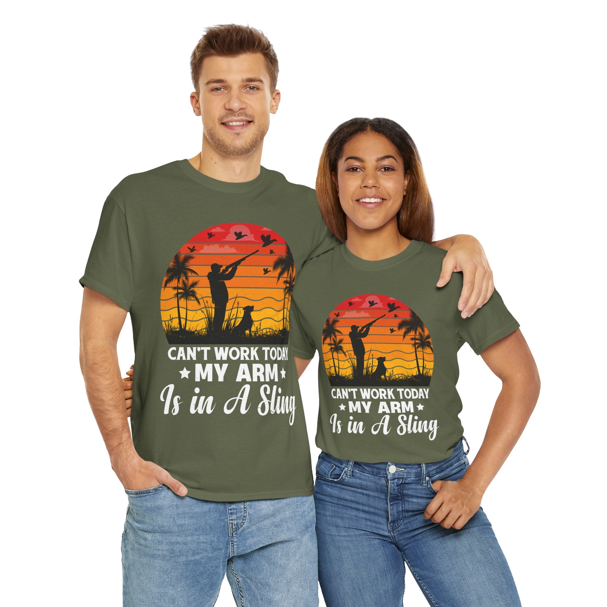 Hunter & Dog Tee – Retro Sunset Scene