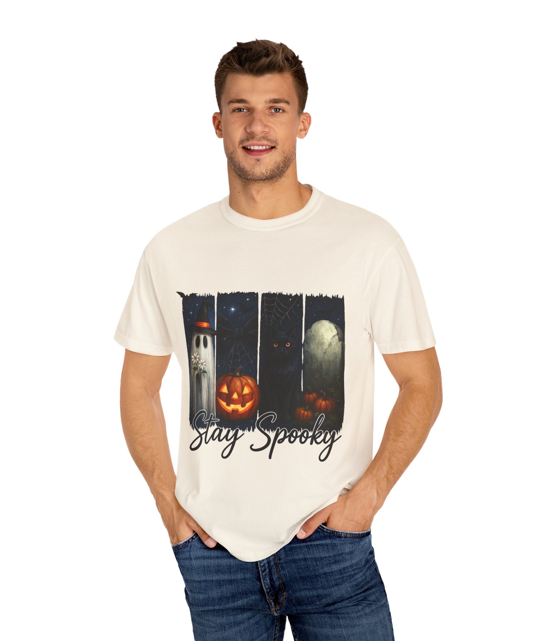 Stay Spooky Halloween T-Shirt – Cute Ghost, Black Cat, Pumpkin & Graveyard Design - Gallory Hive