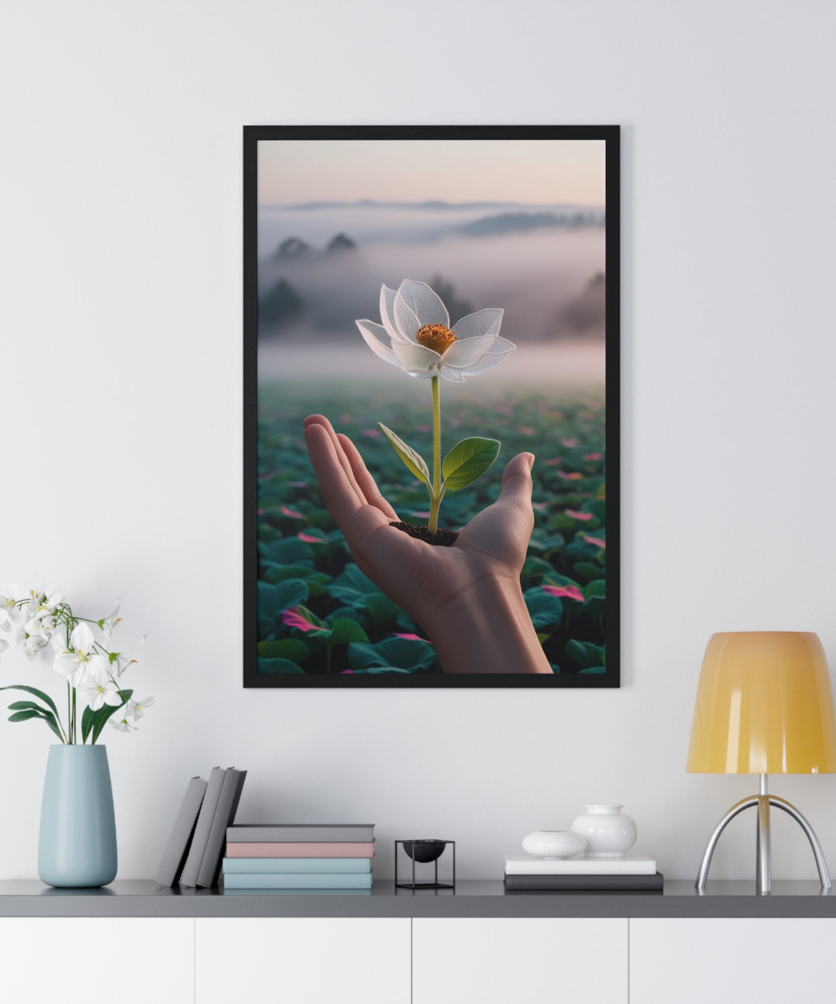 Framed Poster, Serene Floral Wall Art, Nature Print, Gift for Garden Lovers, Motivational Decor, Vertical Art Print - Gallory Hive