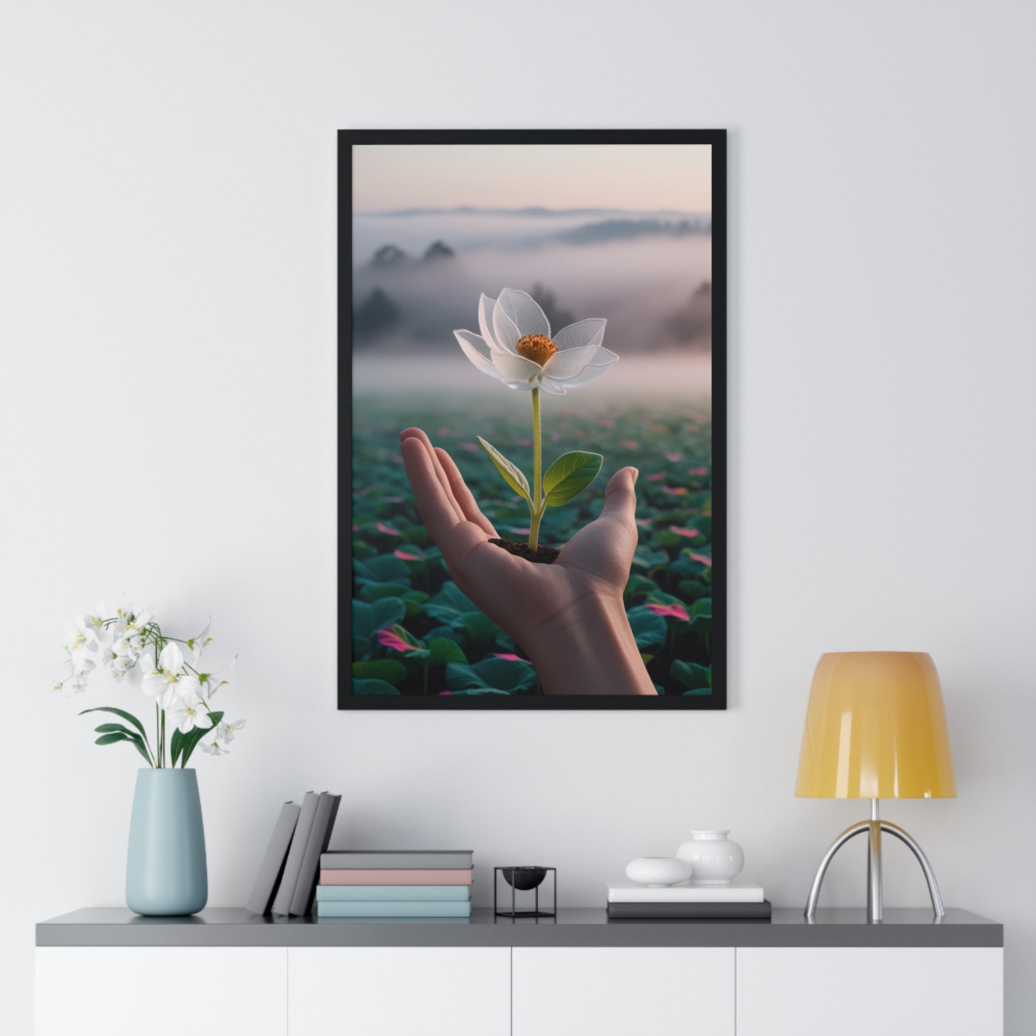 Framed Poster, Serene Floral Wall Art, Nature Print, Gift for Garden Lovers, Motivational Decor, Vertical Art Print