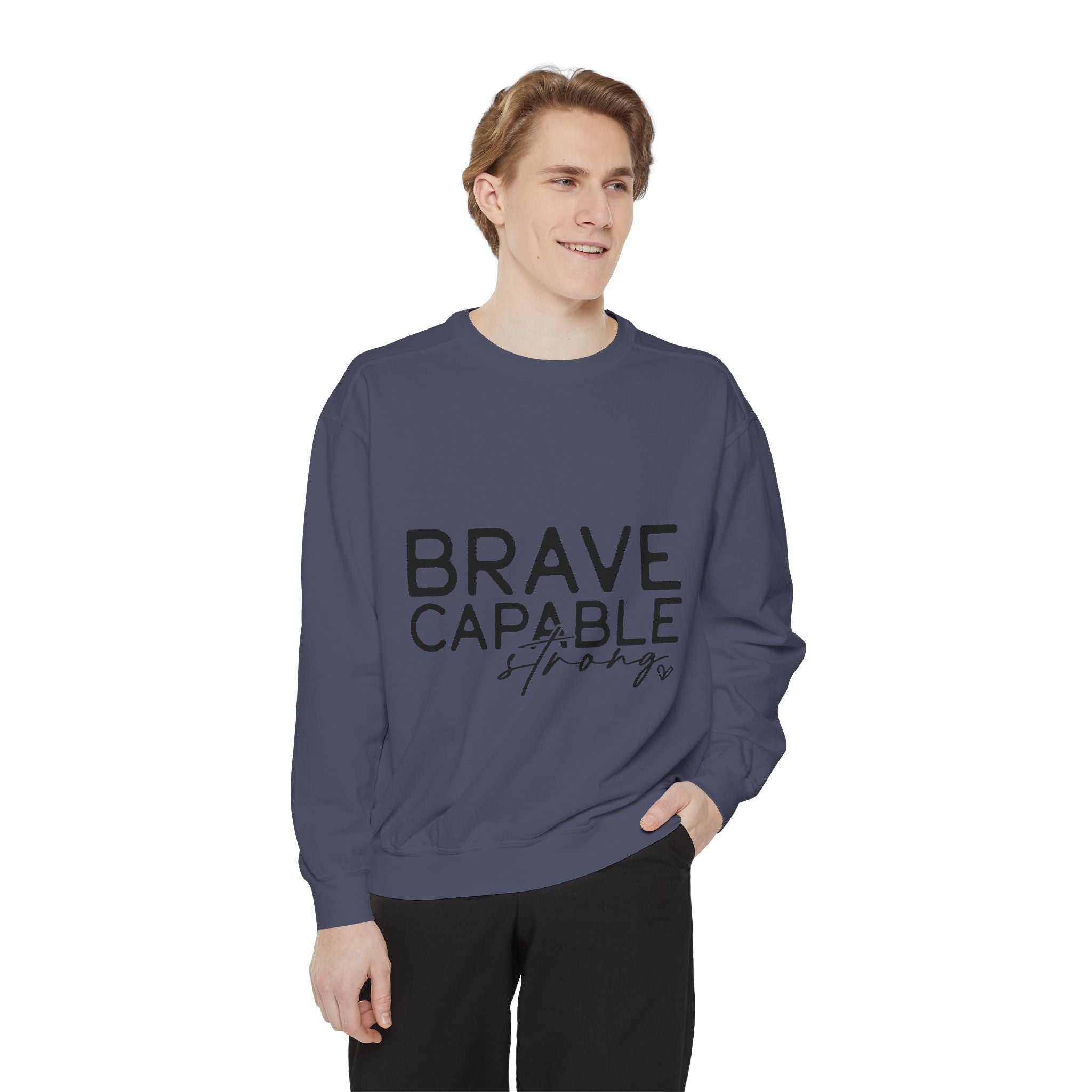 Brave Capable Strong Sweatshirt, Contemplation Line Art Sweatshirt – Minimalist Aesthetic