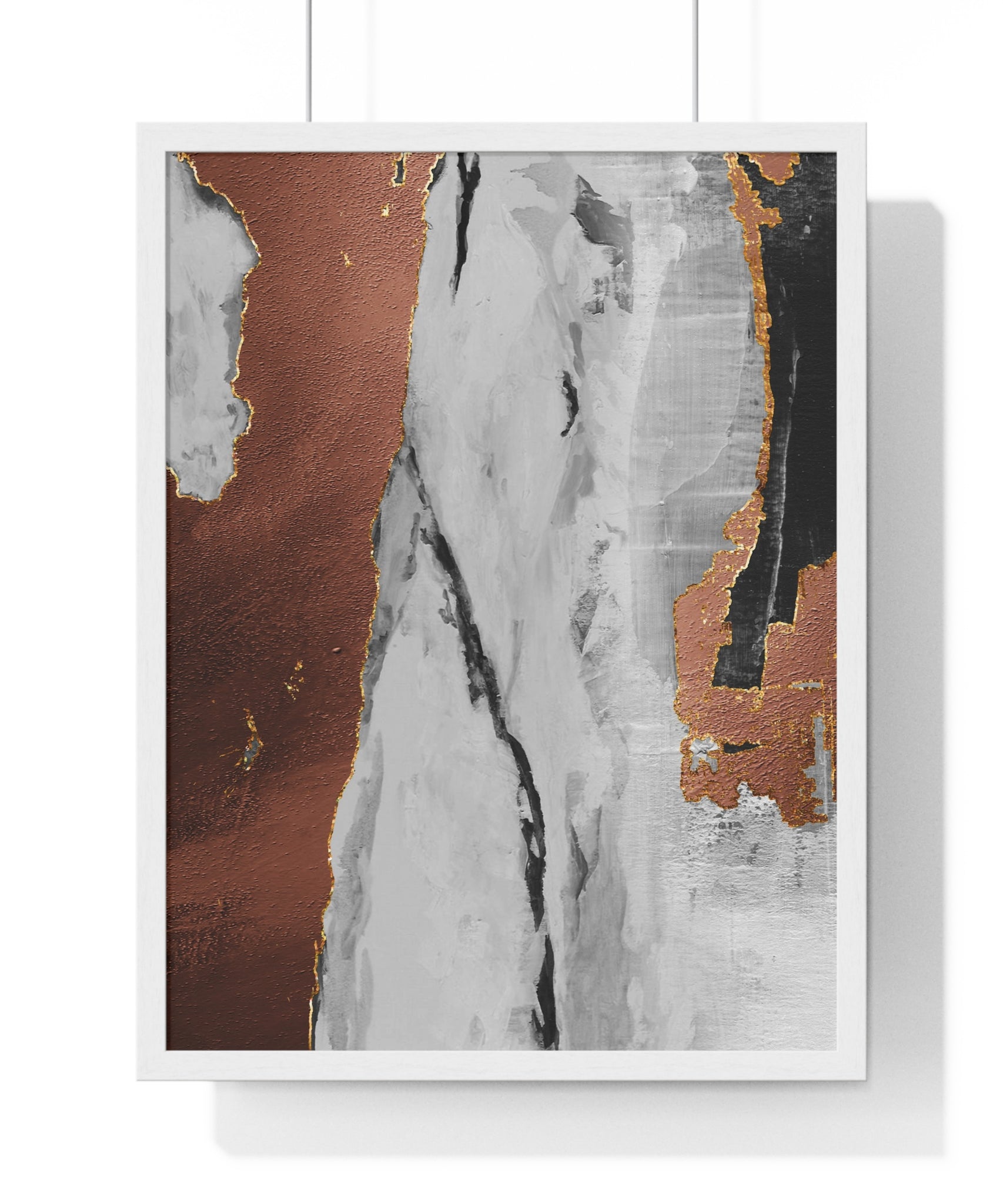 Luxury Abstract Wall Art Poster – Metallic Copper & Marble Texture on Wooden Frame – Modern Home Décor