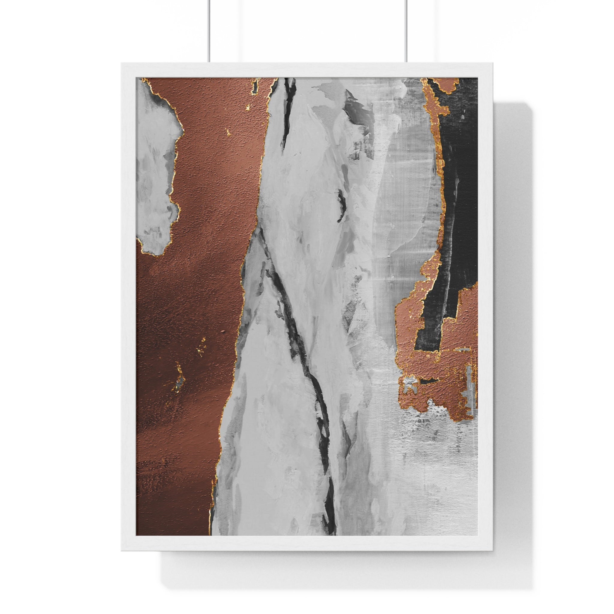 Luxury Abstract Wall Art Poster – Metallic Copper & Marble Texture on Wooden Frame – Modern Home Décor