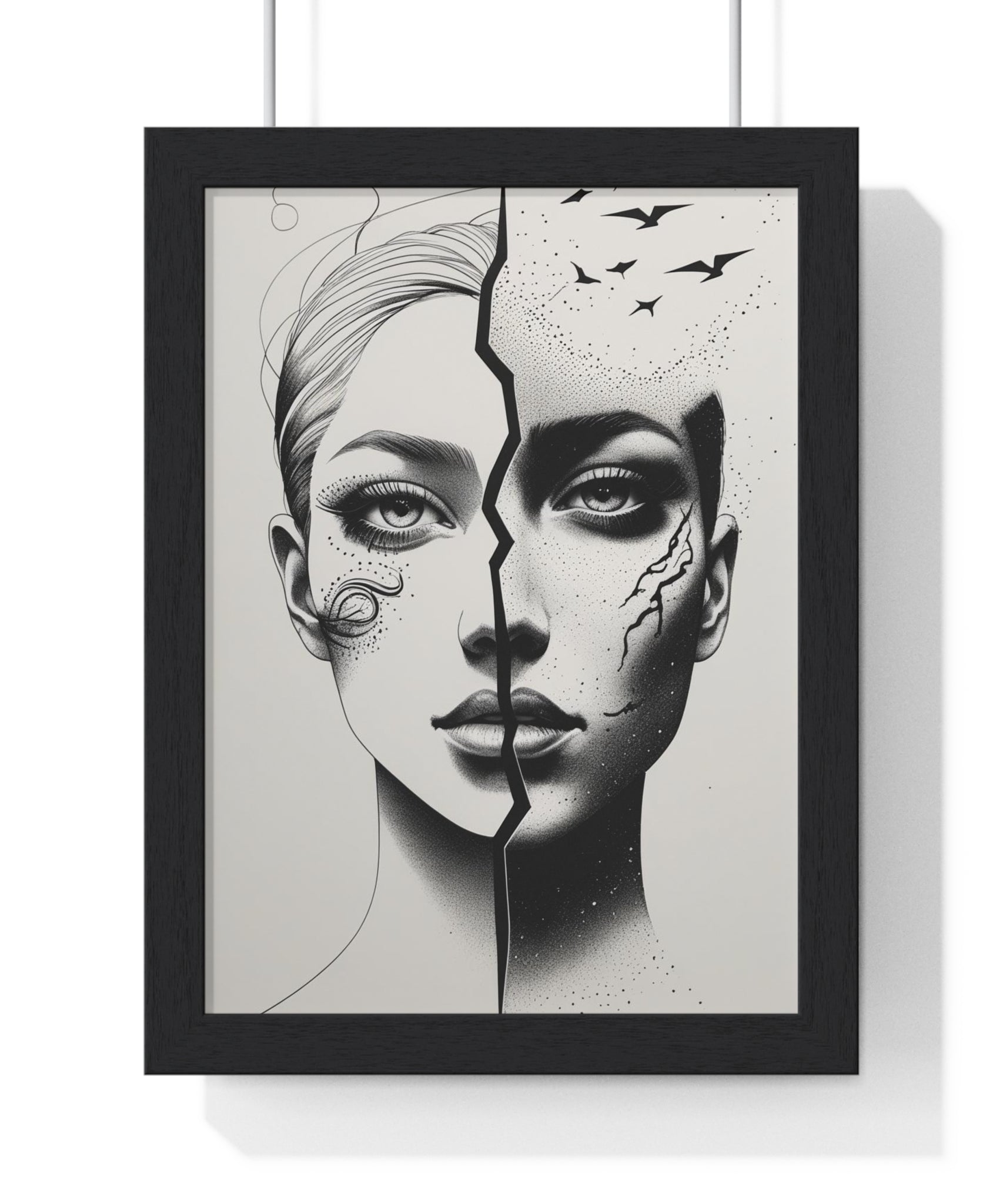 Vertical Framed Poster, Artistic Split Face Poster, Abstract Wall Art, Modern Home Decor, Unique Gift for Art Lovers, Stylish Room - Gallory Hive
