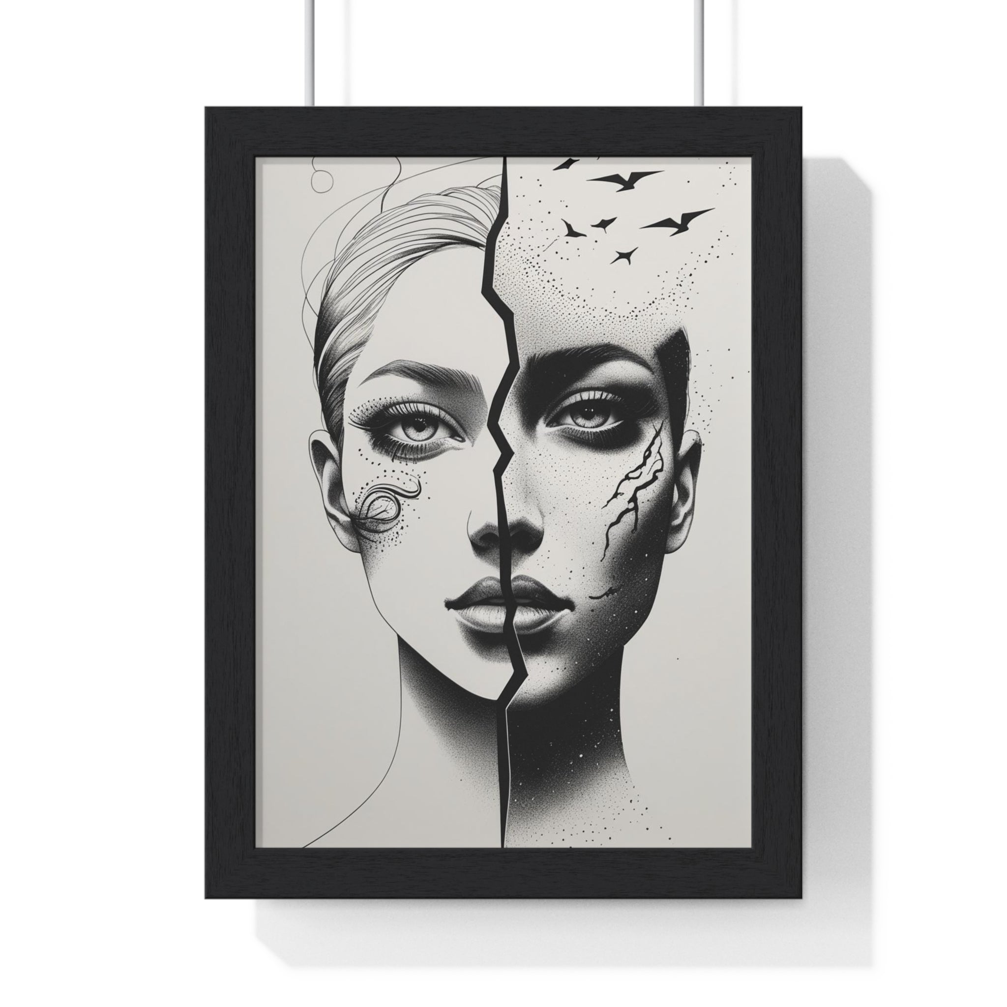 Vertical Framed Poster, Artistic Split Face Poster, Abstract Wall Art, Modern Home Decor, Unique Gift for Art Lovers, Stylish Room