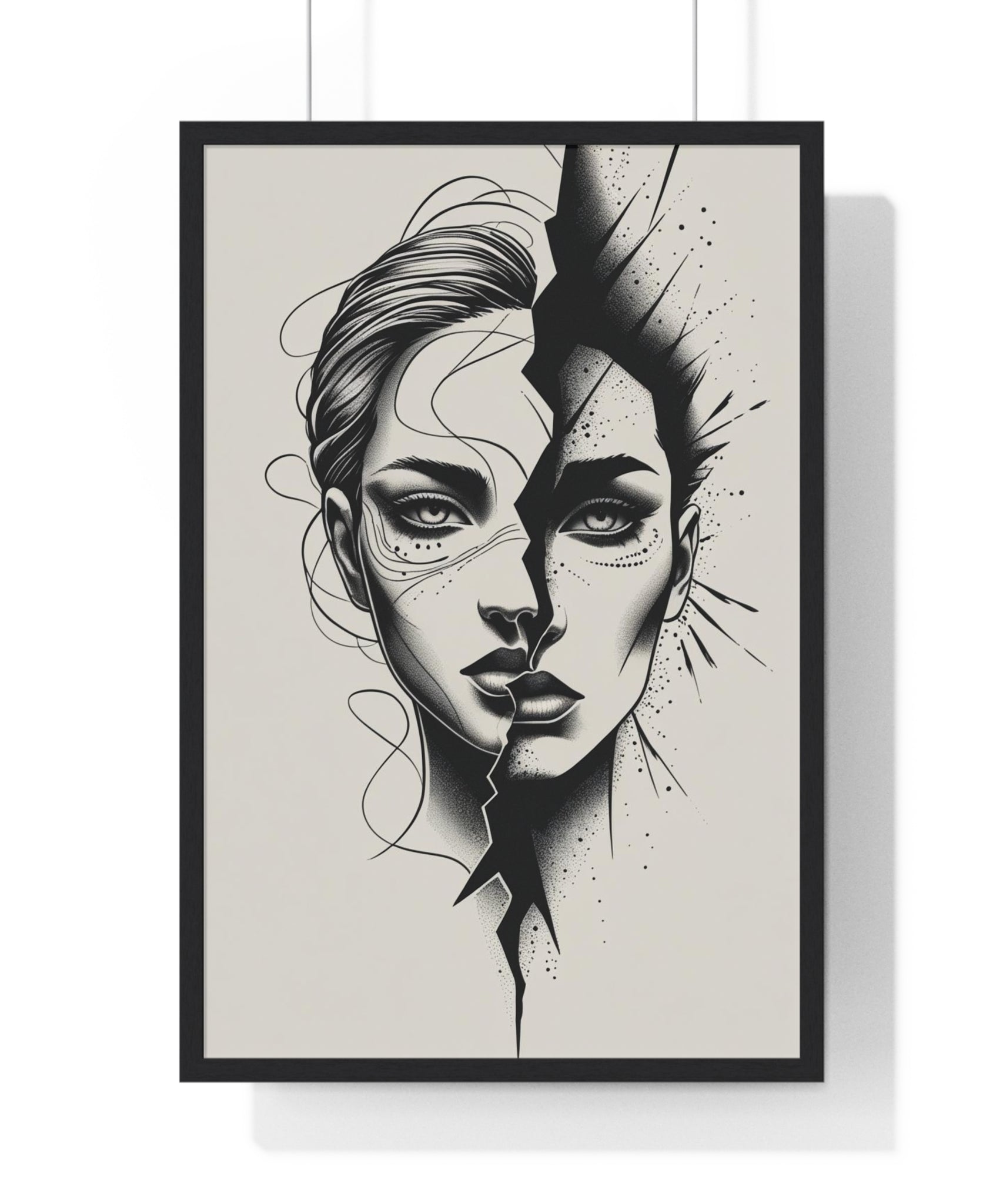 Framed Art Print, Modern Wall Decor, Home Office Gift, Minimalist Split Face Poster, Stylish Artwork - Gallory Hive