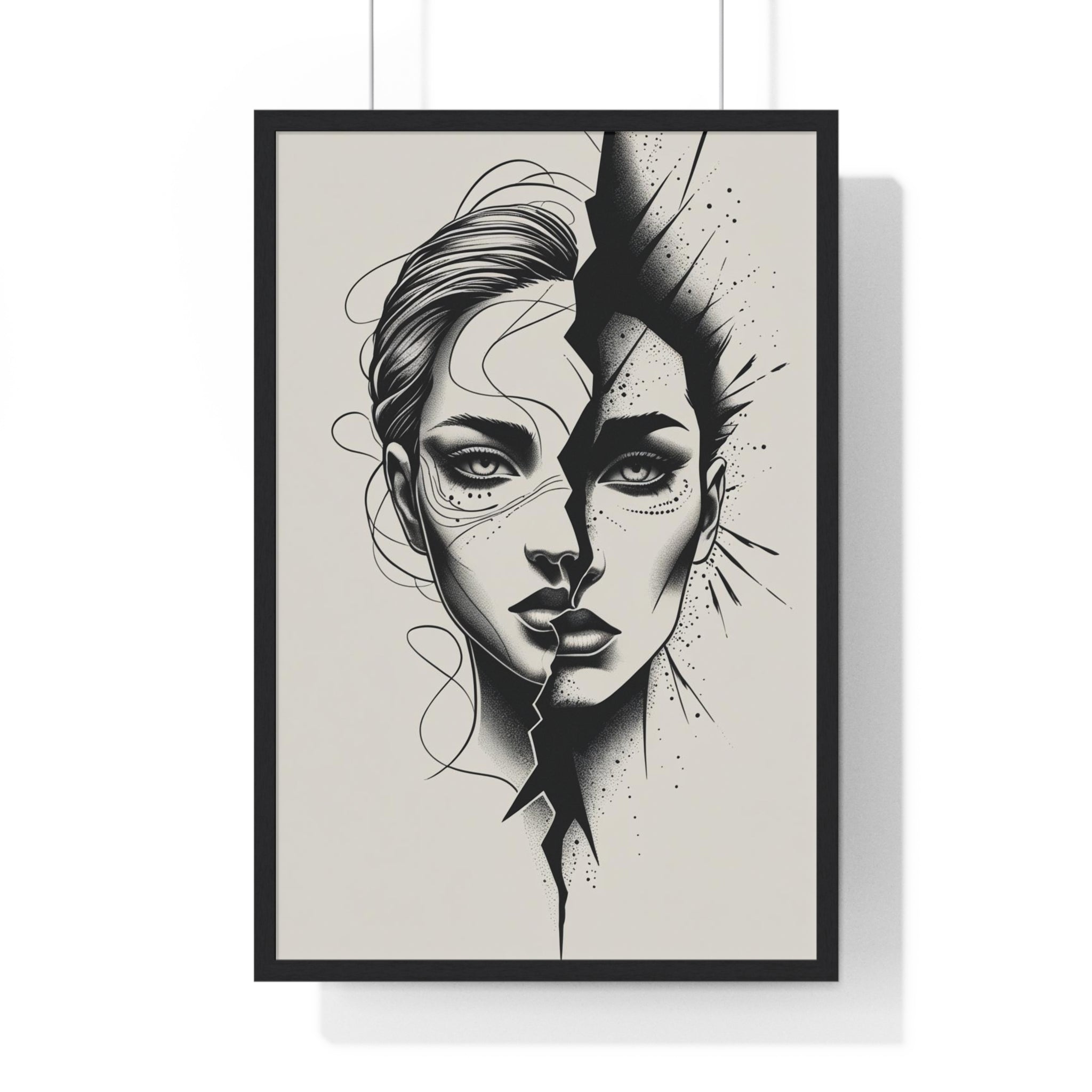 Framed Art Print, Modern Wall Decor, Home Office Gift, Minimalist Split Face Poster, Stylish Artwork