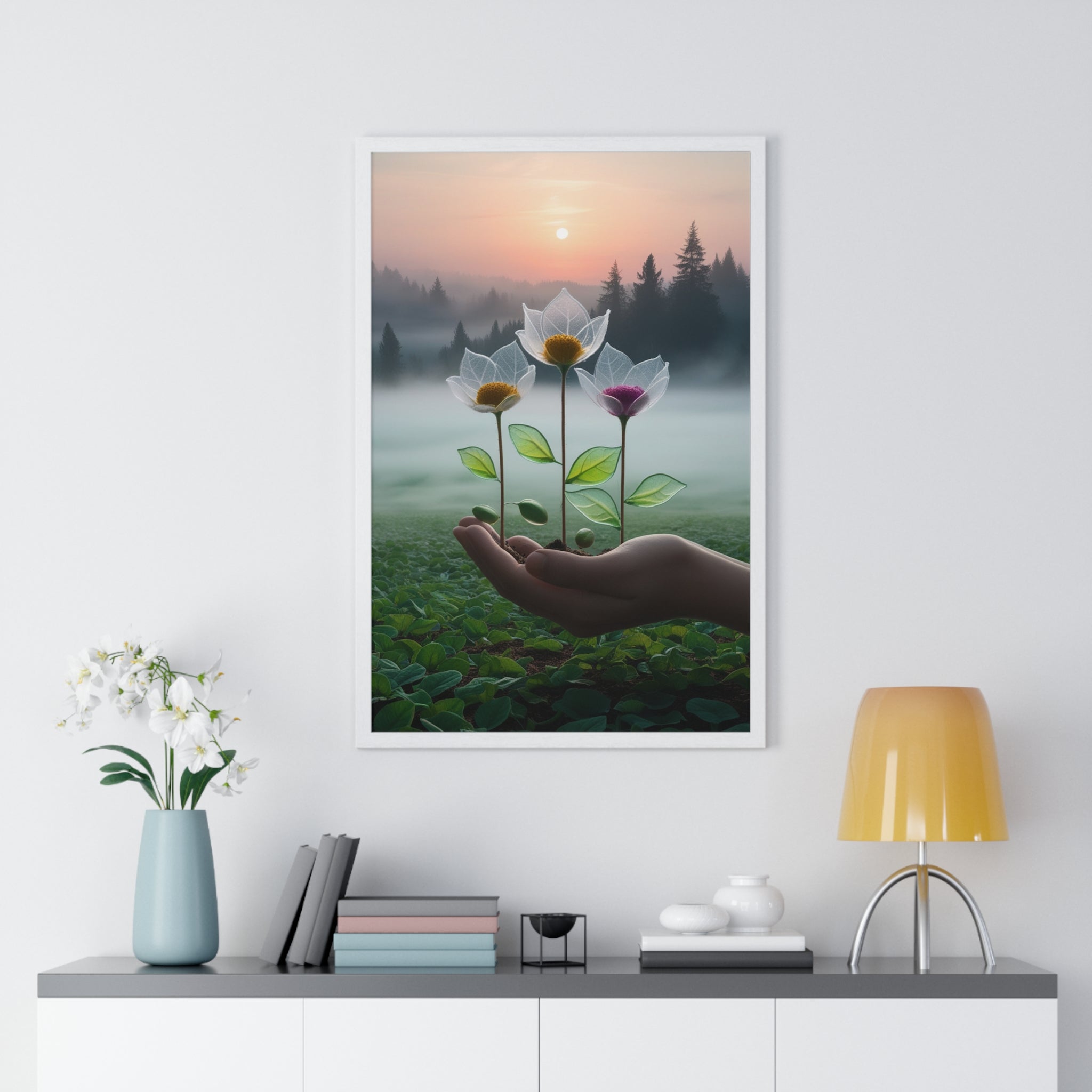 Nature Botanical Vertical Framed Poster, Serene Floral Wall Art, Inspirational Home Decor, Botanical Print, Gift for Garden Lovers