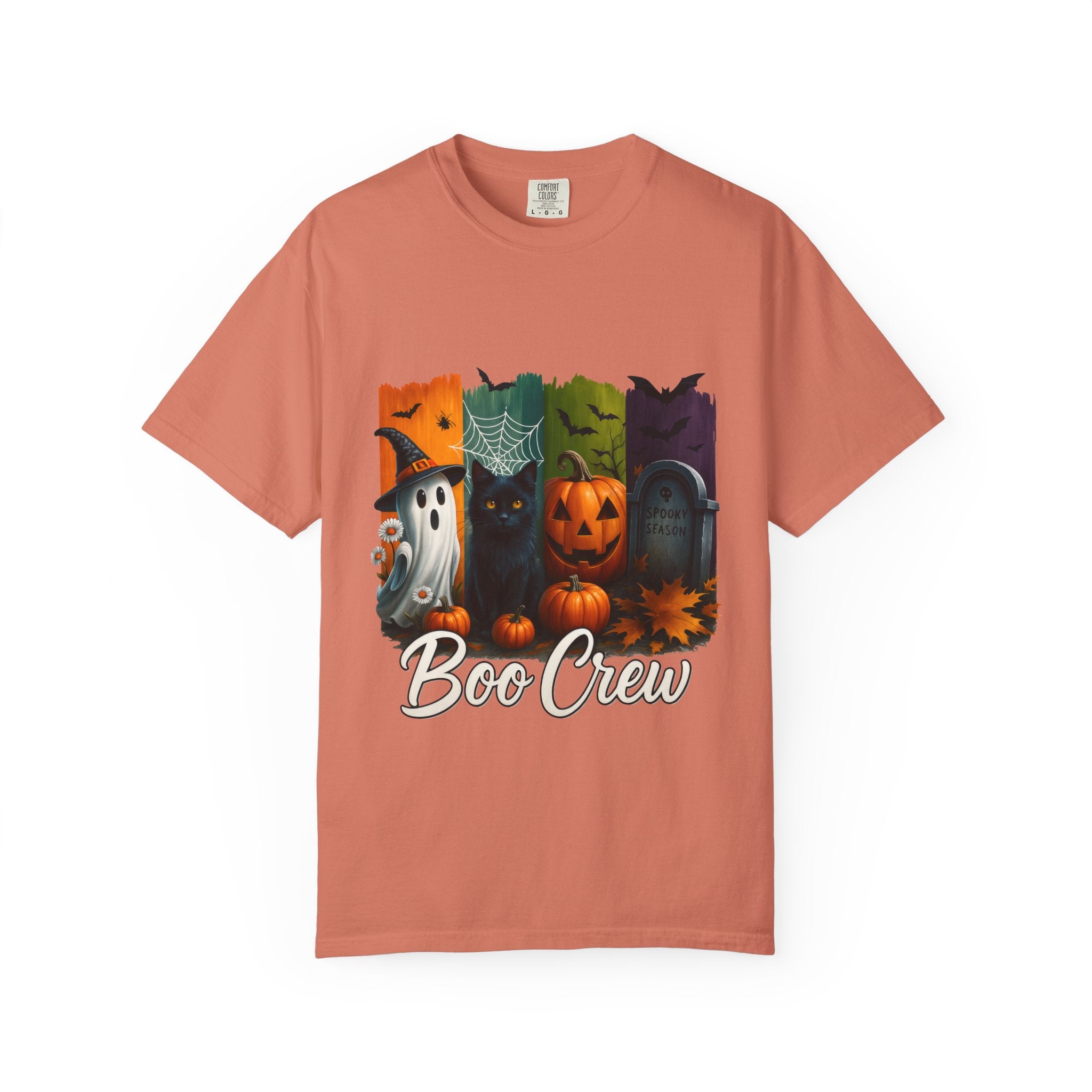 Boo Crew Halloween Unisex T-Shirt – Cute Ghost, Black Cat, Pumpkin & Tombstone Design