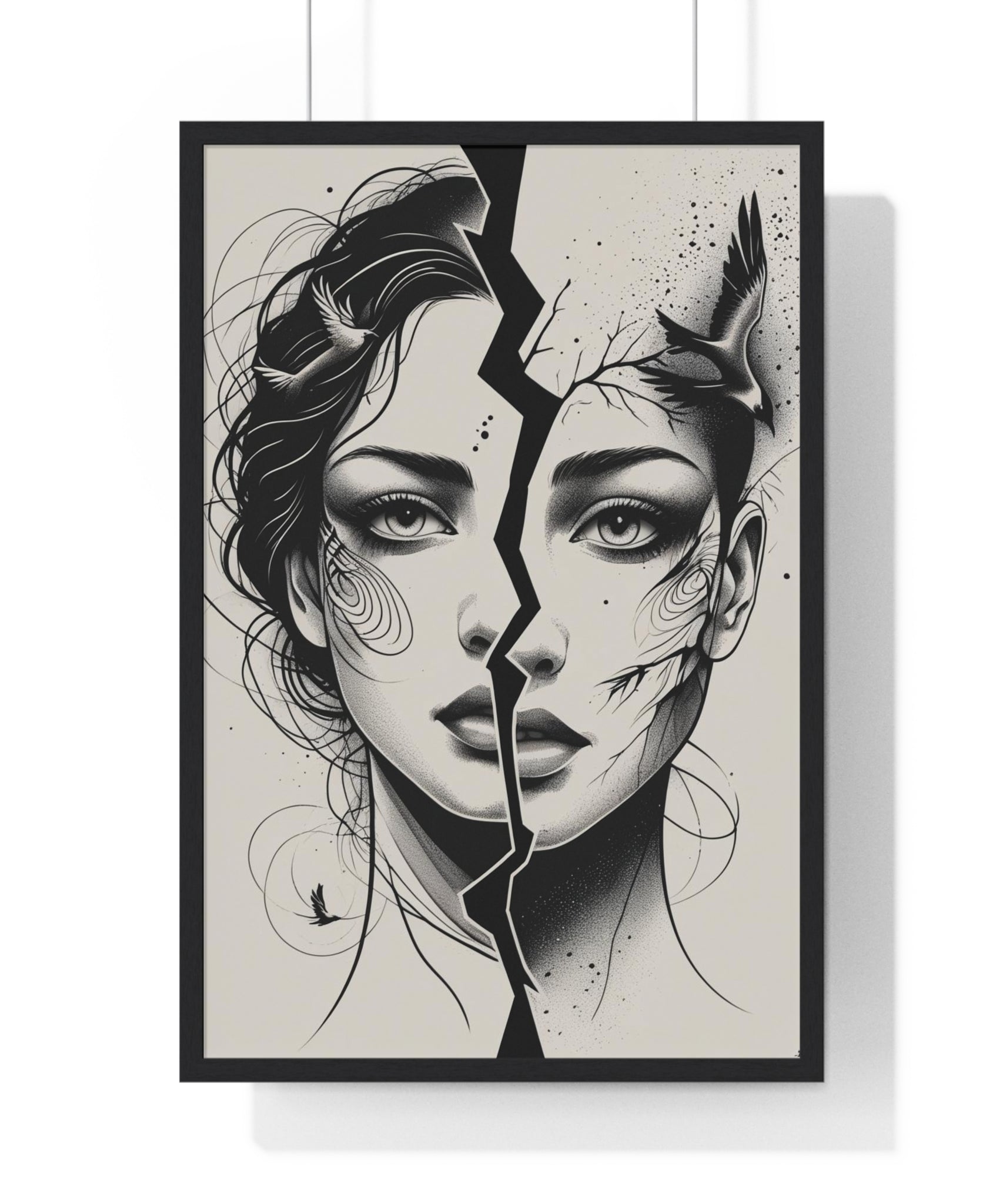 Vertical Framed Poster, Women Split Face Home Decor Art Modern Wall Unique Gift Inspirational Artwork, Wall Hanging Art Print - Gallory Hive