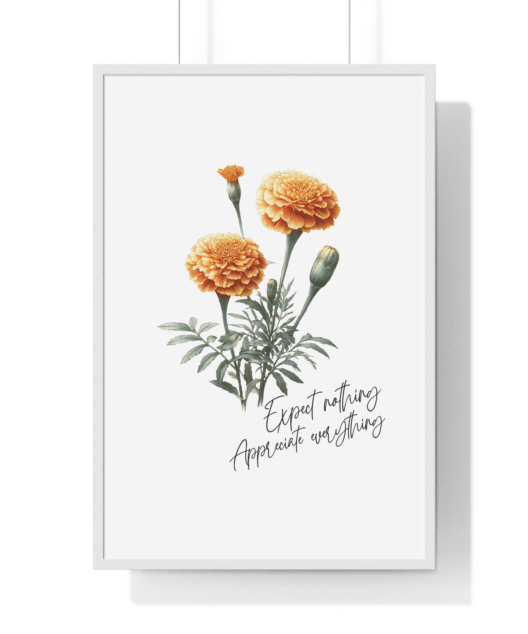 October Birth Month Flower Wall Art – Marigold Illustration with Inspirational Quote in Wooden Frame