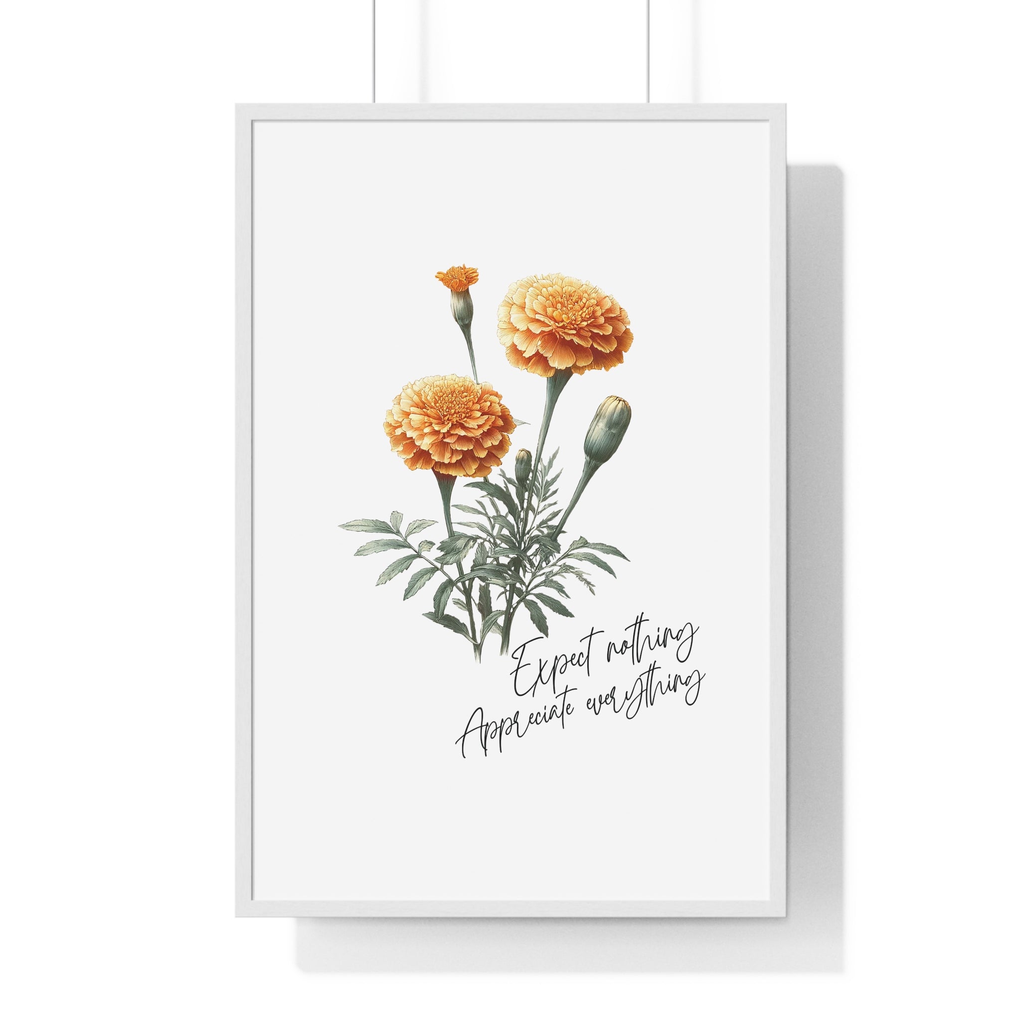 October Birth Month Flower Wall Art – Marigold Illustration with Inspirational Quote in Wooden Frame