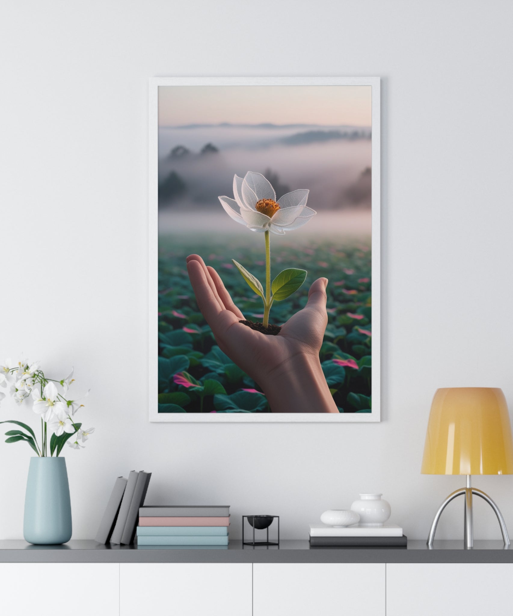 Framed Poster, Serene Floral Wall Art, Nature Print, Gift for Garden Lovers, Motivational Decor, Vertical Art Print - Gallory Hive