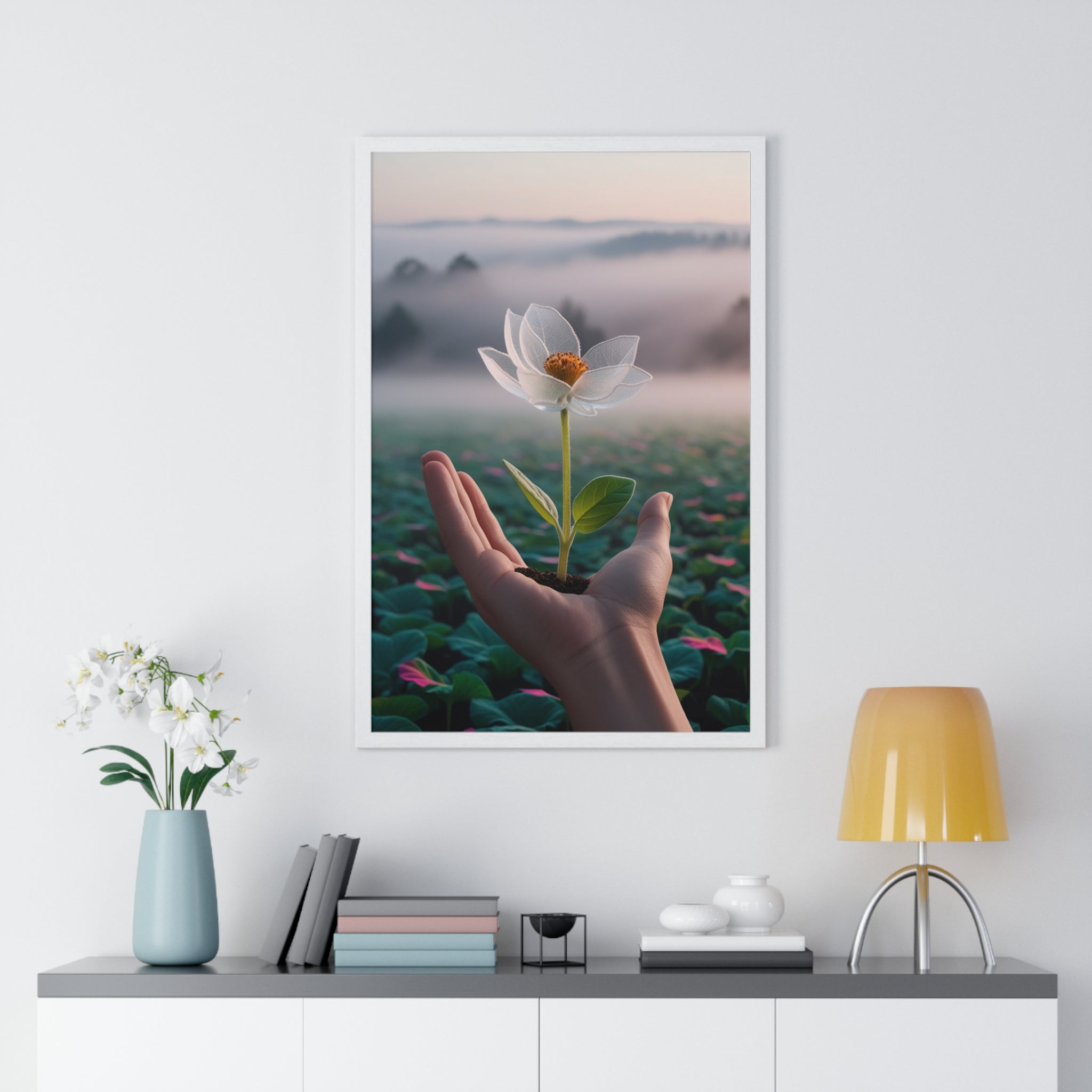 Framed Poster, Serene Floral Wall Art, Nature Print, Gift for Garden Lovers, Motivational Decor, Vertical Art Print