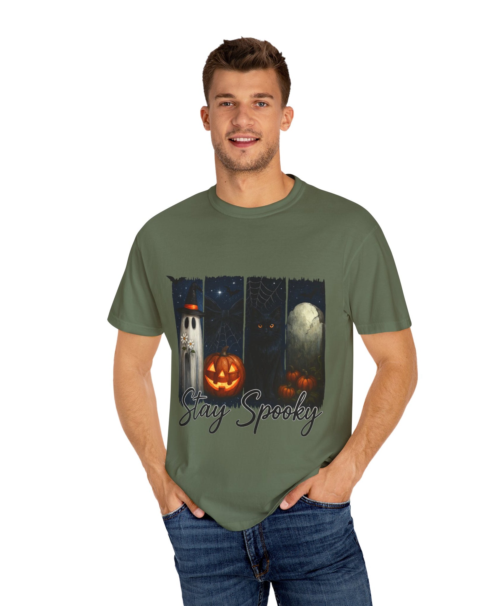 Stay Spooky Halloween T-Shirt – Cute Ghost, Black Cat, Pumpkin & Graveyard Design - Gallory Hive