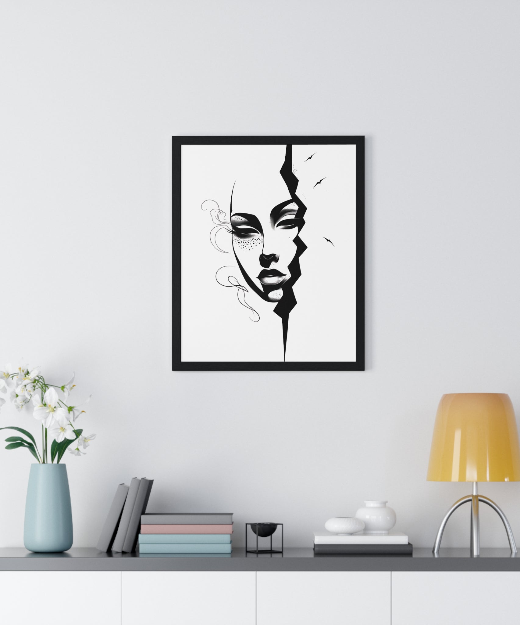 Vertical Framed Poster - Stylish Split Face Art Print | Modern Wall Decor, Home Aesthetic, Living Room Art, Unique Gift, Gallery Wall - Gallory Hive