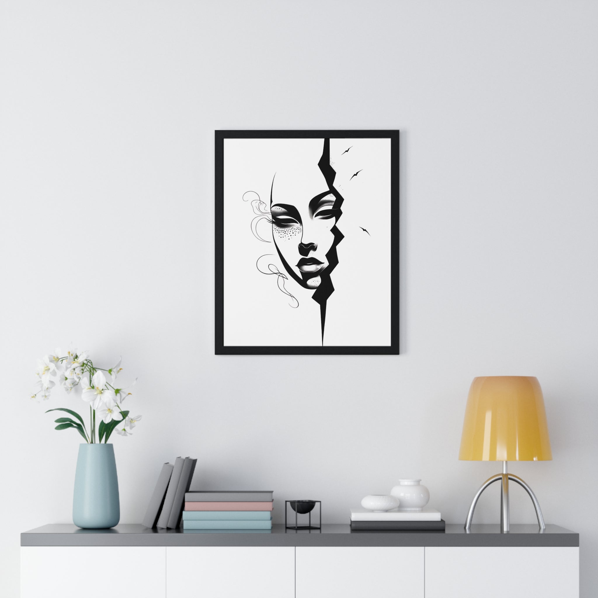 Vertical Framed Poster - Stylish Split Face Art Print | Modern Wall Decor, Home Aesthetic, Living Room Art, Unique Gift, Gallery Wall - Gallory Hive