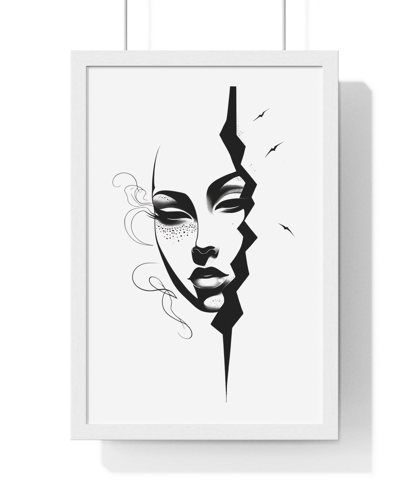 Vertical Framed Poster - Stylish Split Face Art Print | Modern Wall Decor, Home Aesthetic, Living Room Art, Unique Gift, Gallery Wall - Gallory Hive