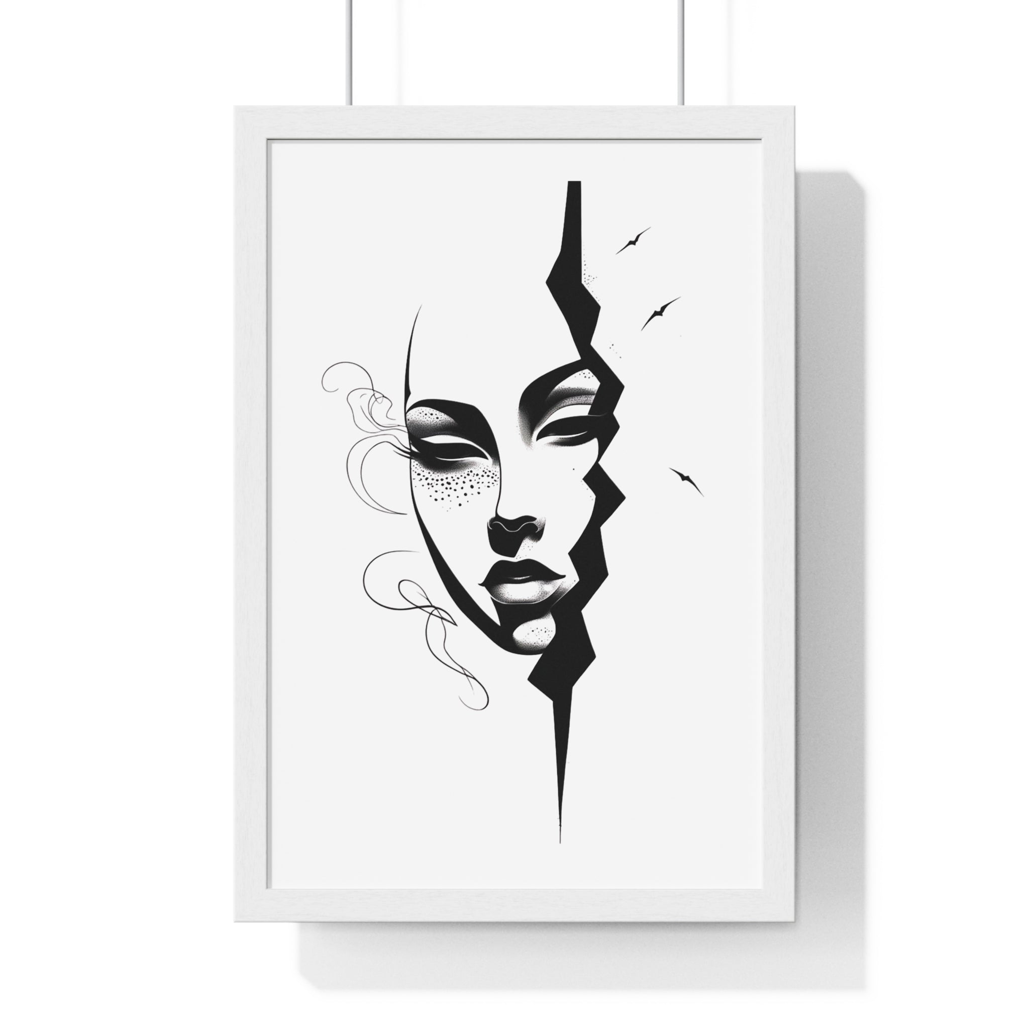 Vertical Framed Poster - Stylish Split Face Art Print | Modern Wall Decor, Home Aesthetic, Living Room Art, Unique Gift, Gallery Wall - Gallory Hive