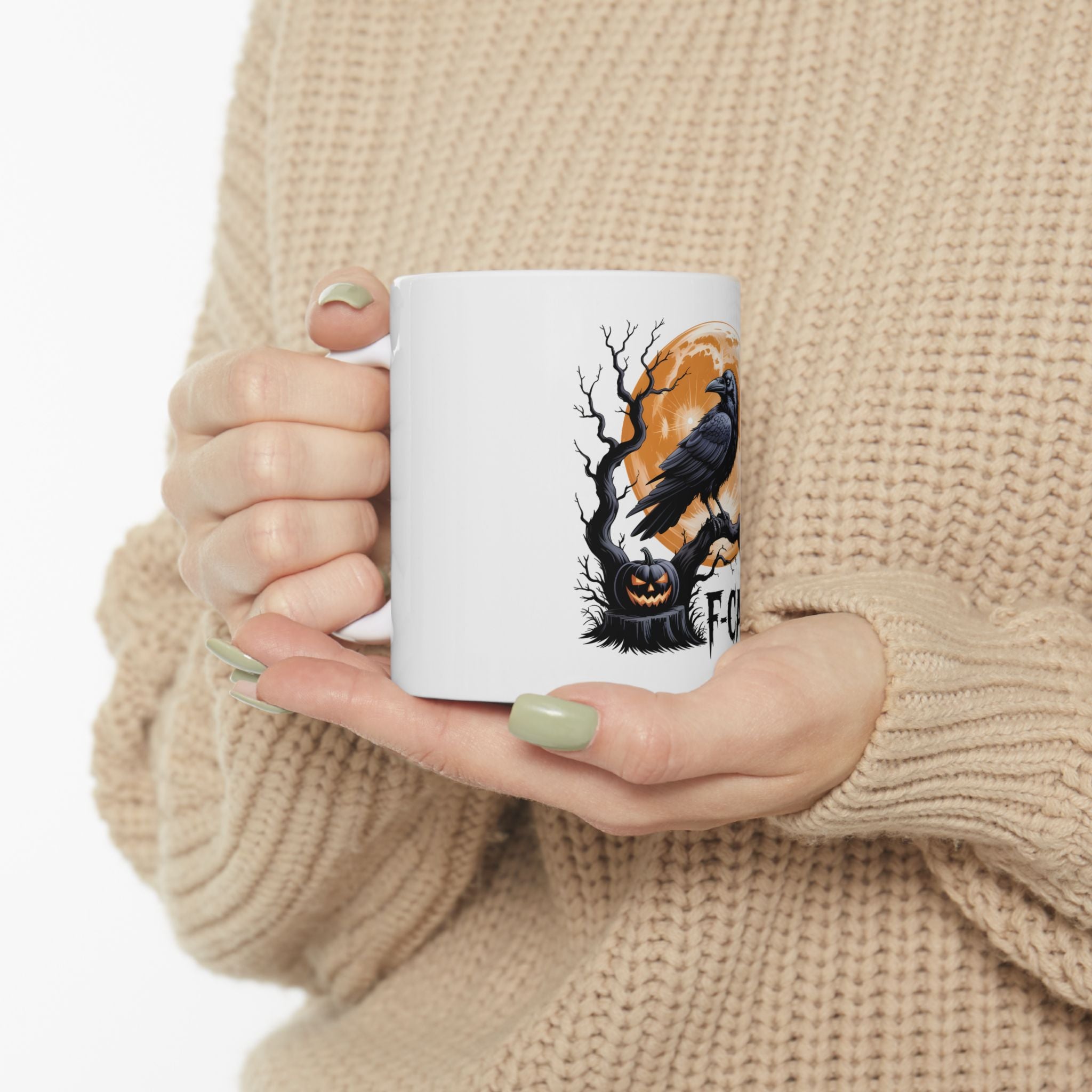 Halloween Crow Ceramic Mug with F-CAW-F Design, Perfect Gift for Spooky Season, Coffee Lovers, Halloween Decor, Haunted Houseware, Fall Mugs - Gallory Hive