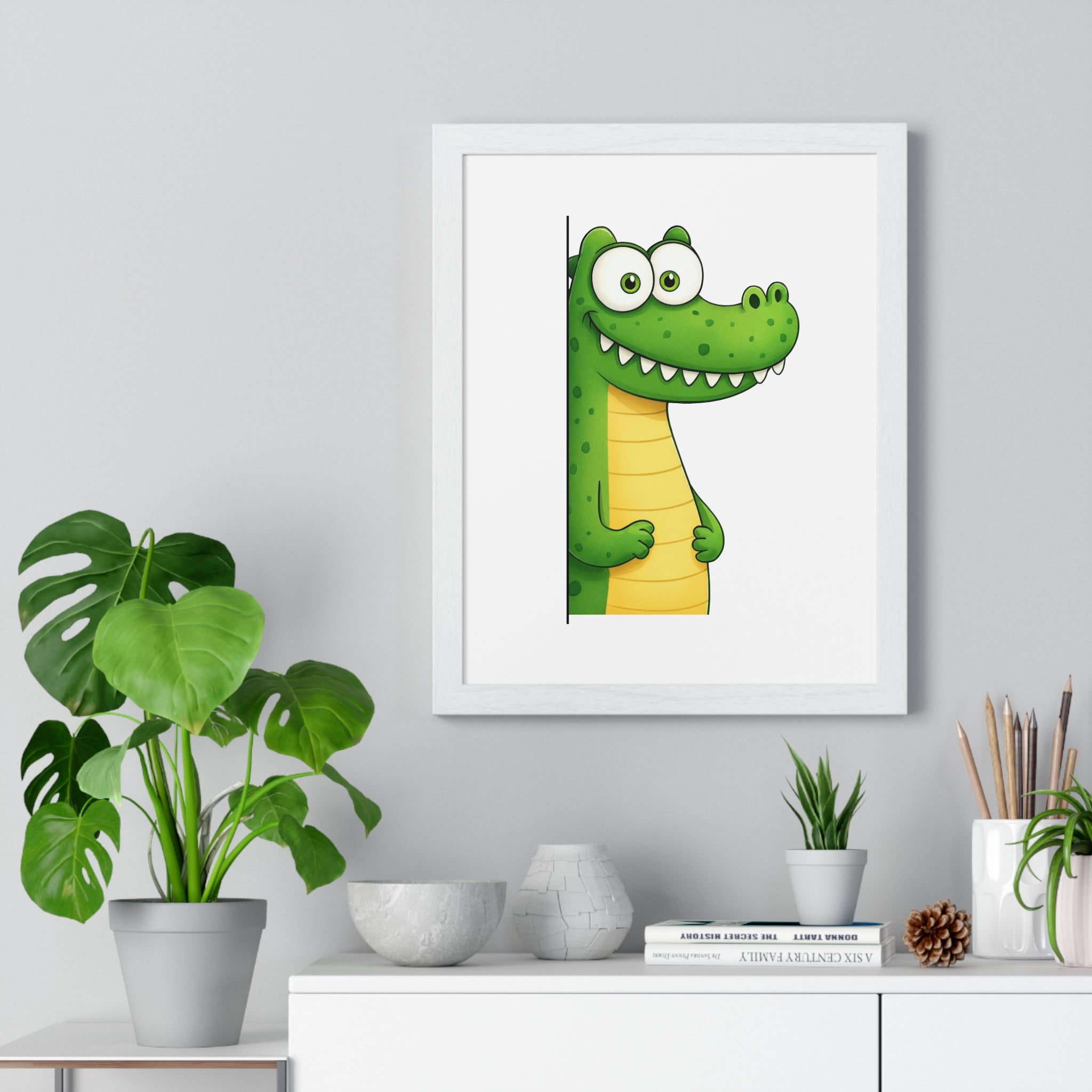 Wooden Frame Wall Decor with Cheeky Alligator Print
