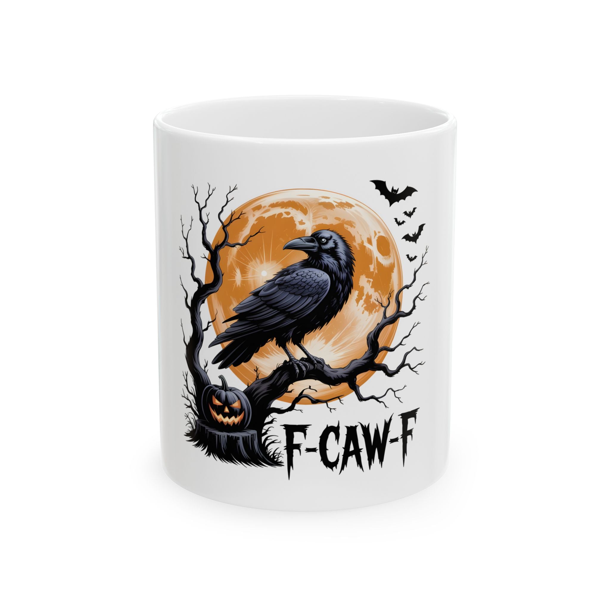Halloween Crow Ceramic Mug with F-CAW-F Design, Perfect Gift for Spooky Season, Coffee Lovers, Halloween Decor, Haunted Houseware, Fall Mugs - Gallory Hive