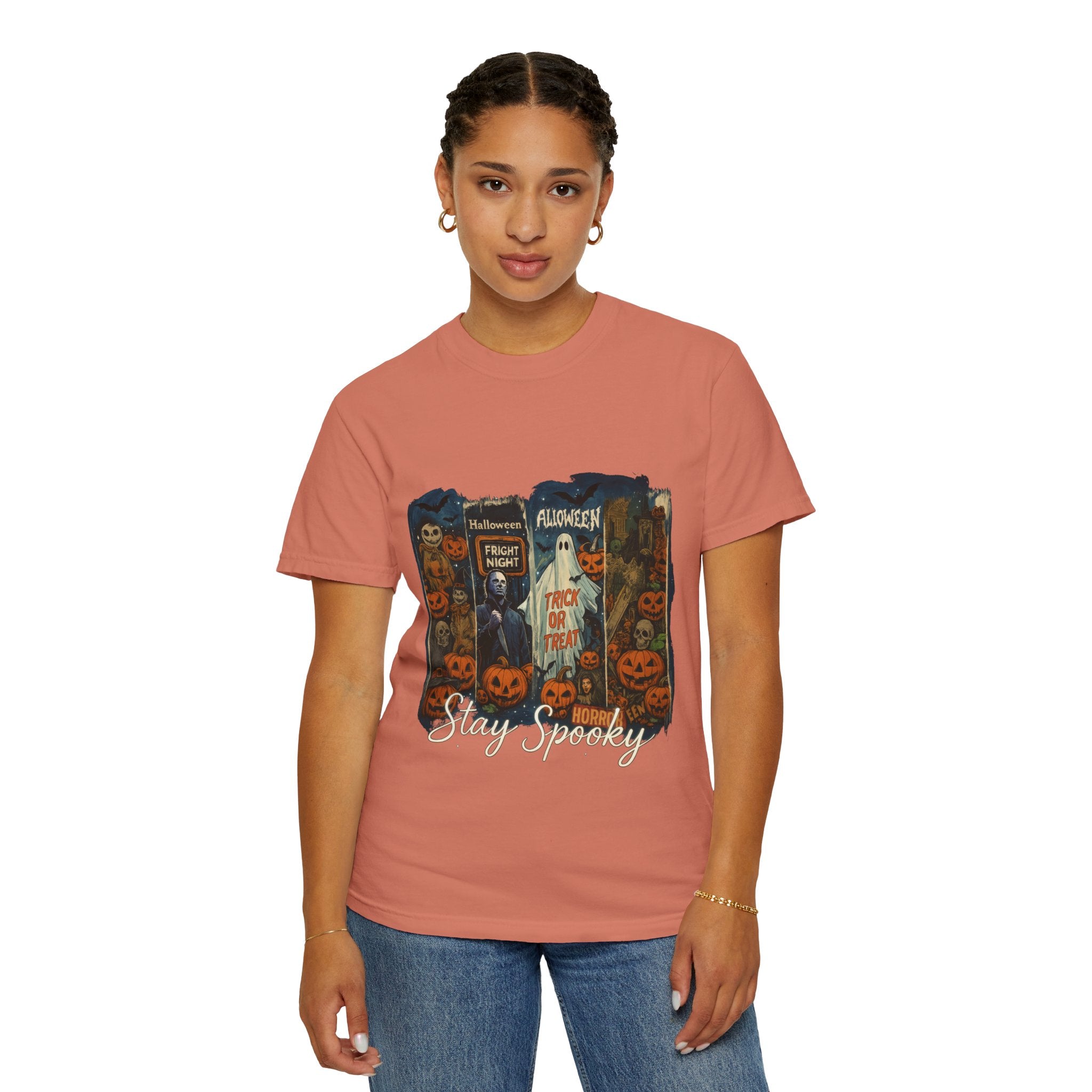 Stay Spooky Halloween Horror T-Shirt – Retro Slasher, Ghost, Pumpkins & Fright Night Design