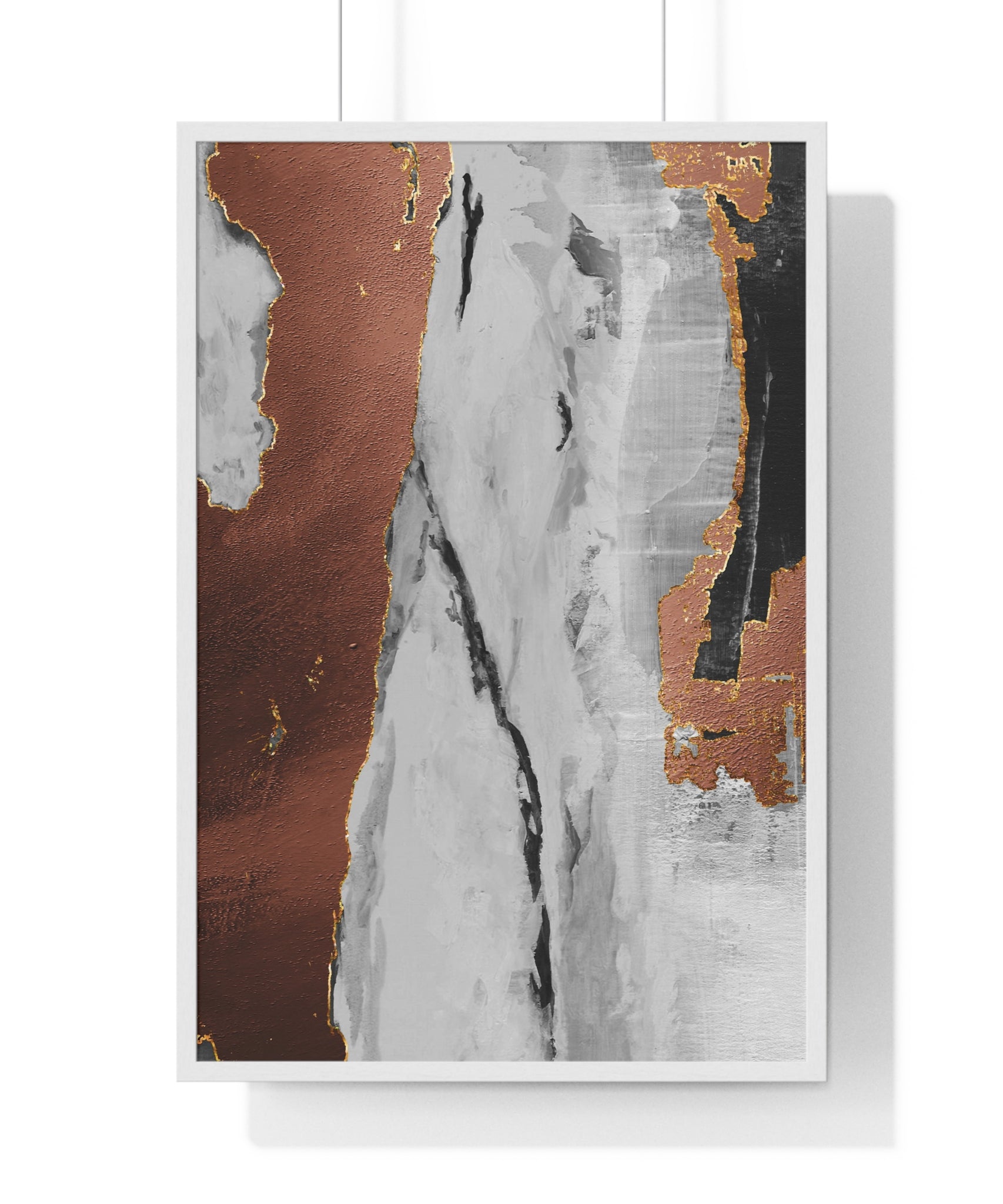 Luxury Abstract Wall Art Poster – Metallic Copper & Marble Texture on Wooden Frame – Modern Home Décor
