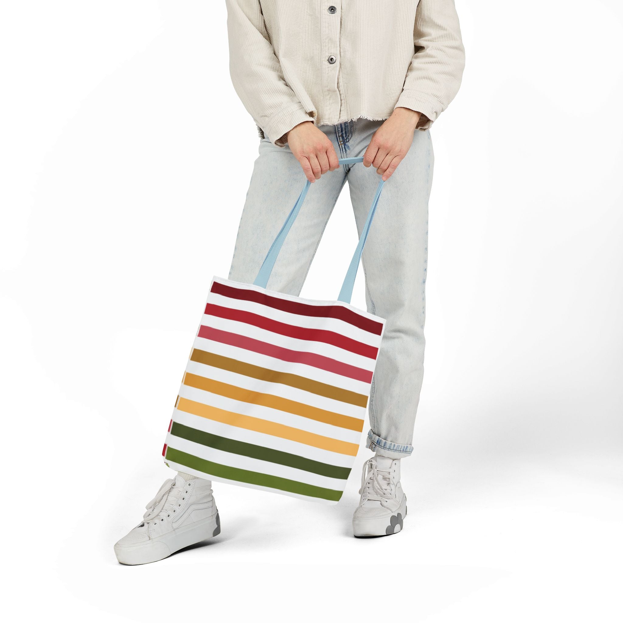 Multicolor Horizontal Lines Canvas Tote