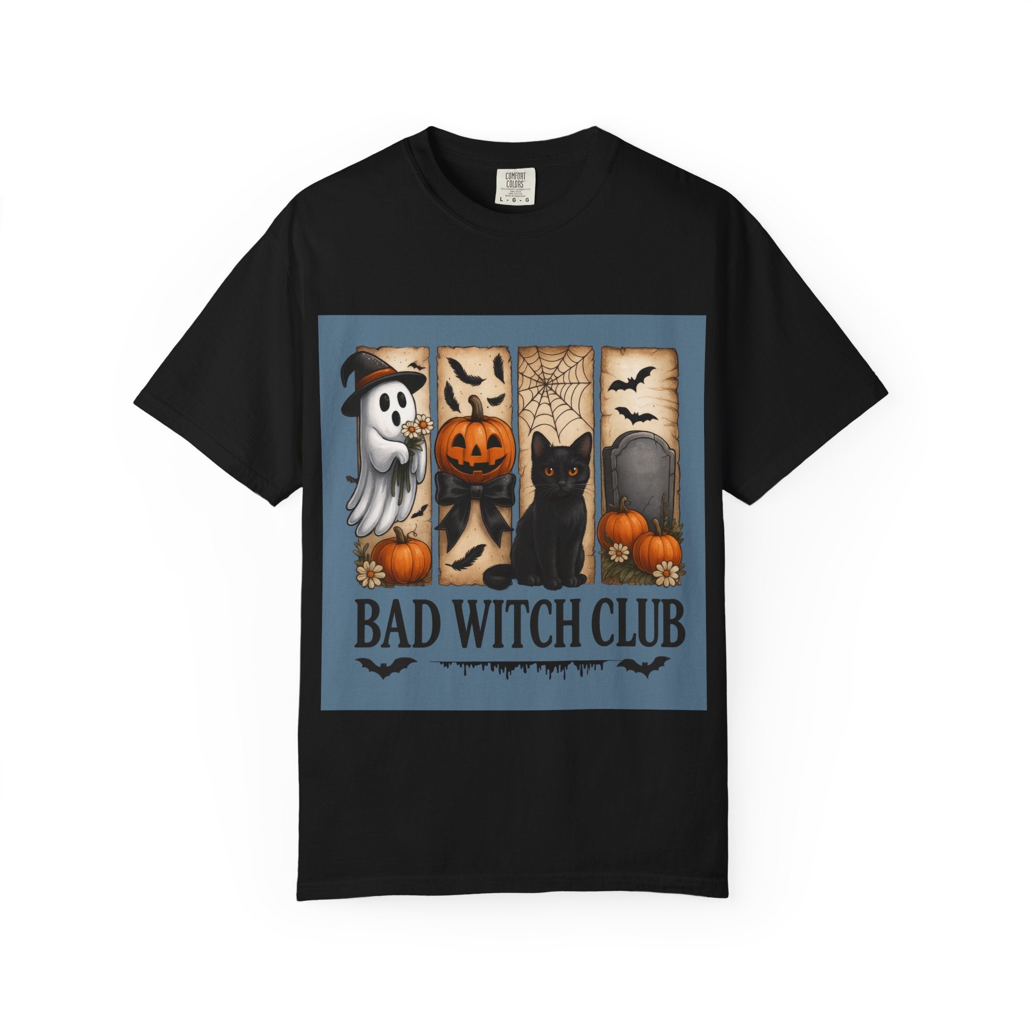 Bad Witch Club Halloween T-Shirt – Cute Ghost, Black Cat, Pumpkin & Spooky Gothic Design