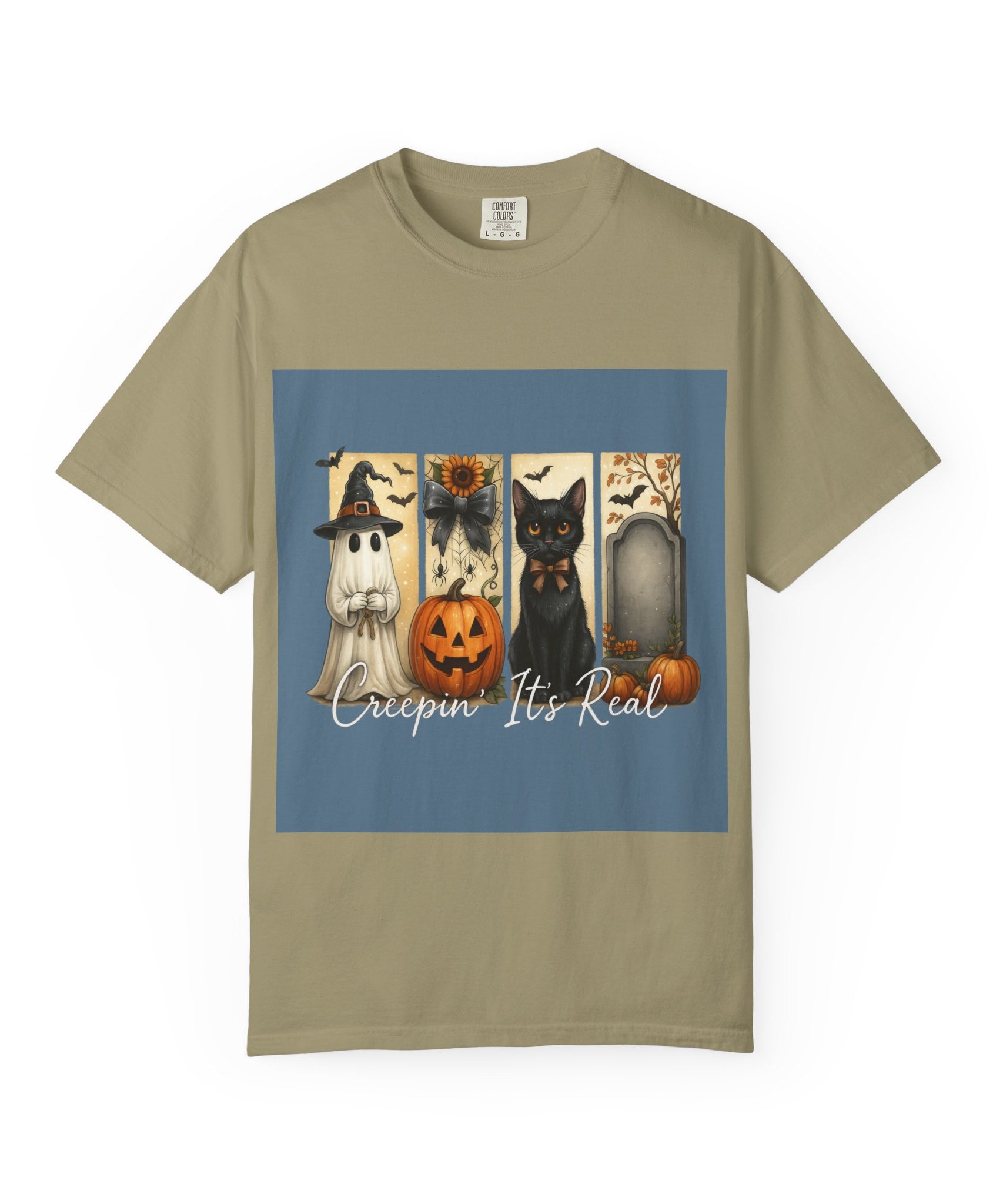 Creepin’ It’s Real Halloween T-Shirt – Cute Ghost, Pumpkin, Black Cat & Tombstone Design - Gallory Hive