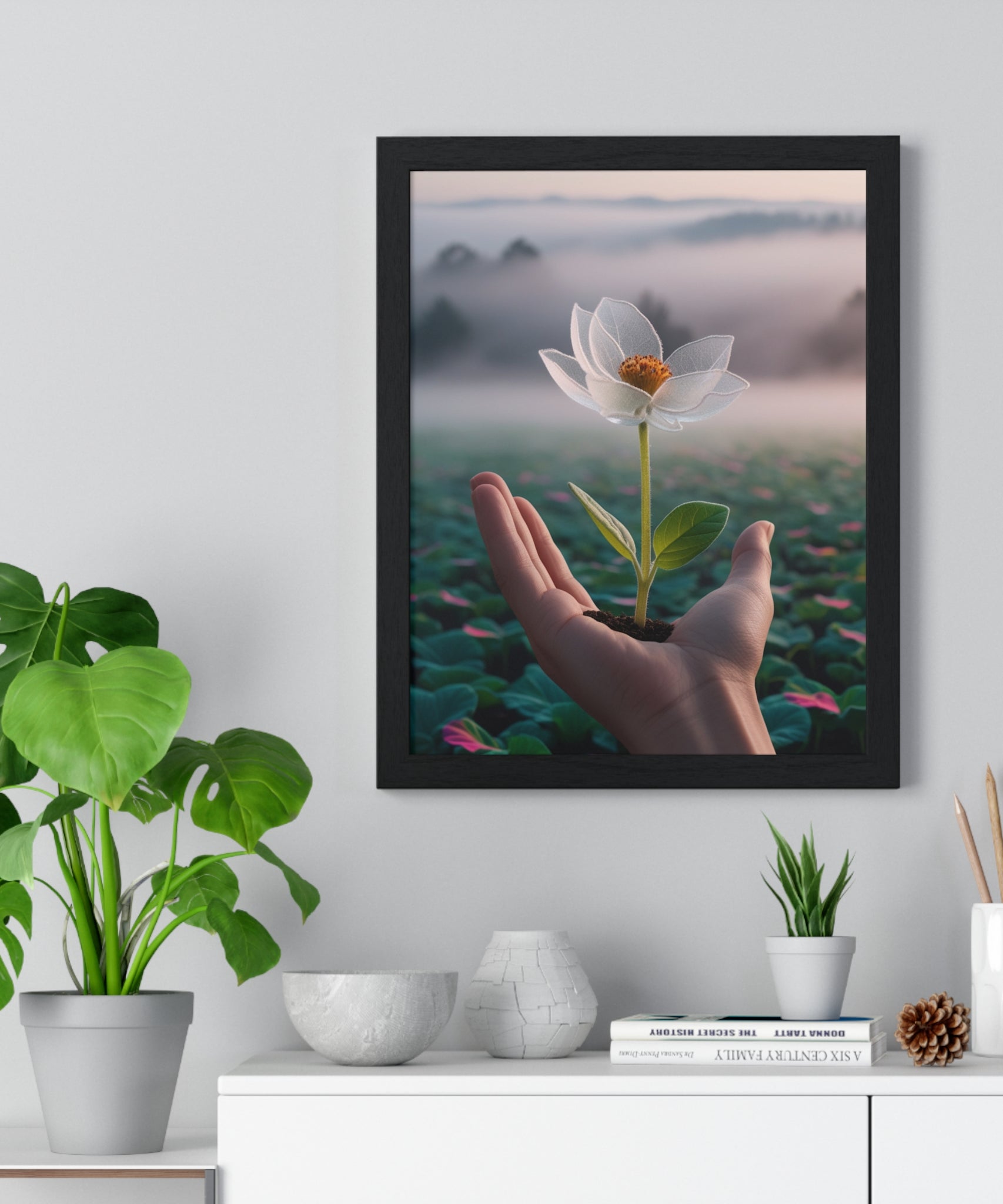 Framed Poster, Serene Floral Wall Art, Nature Print, Gift for Garden Lovers, Motivational Decor, Vertical Art Print - Gallory Hive