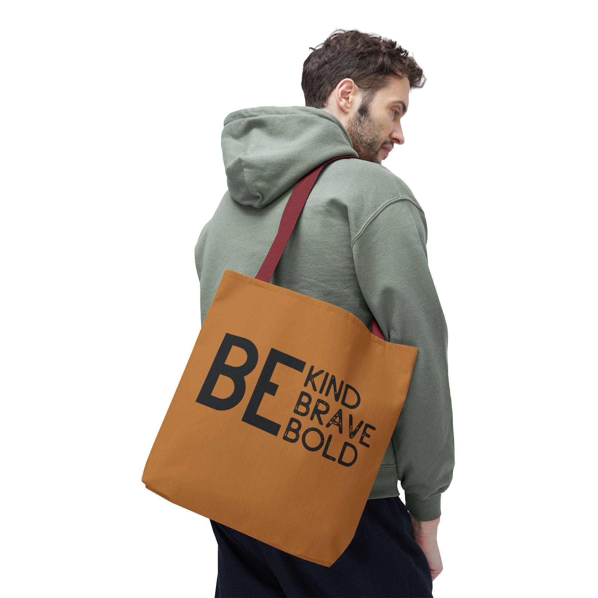 Inspirational Tote Bag - Be Kind Brave Bold - Eco-Friendly Carryall - Light Brown