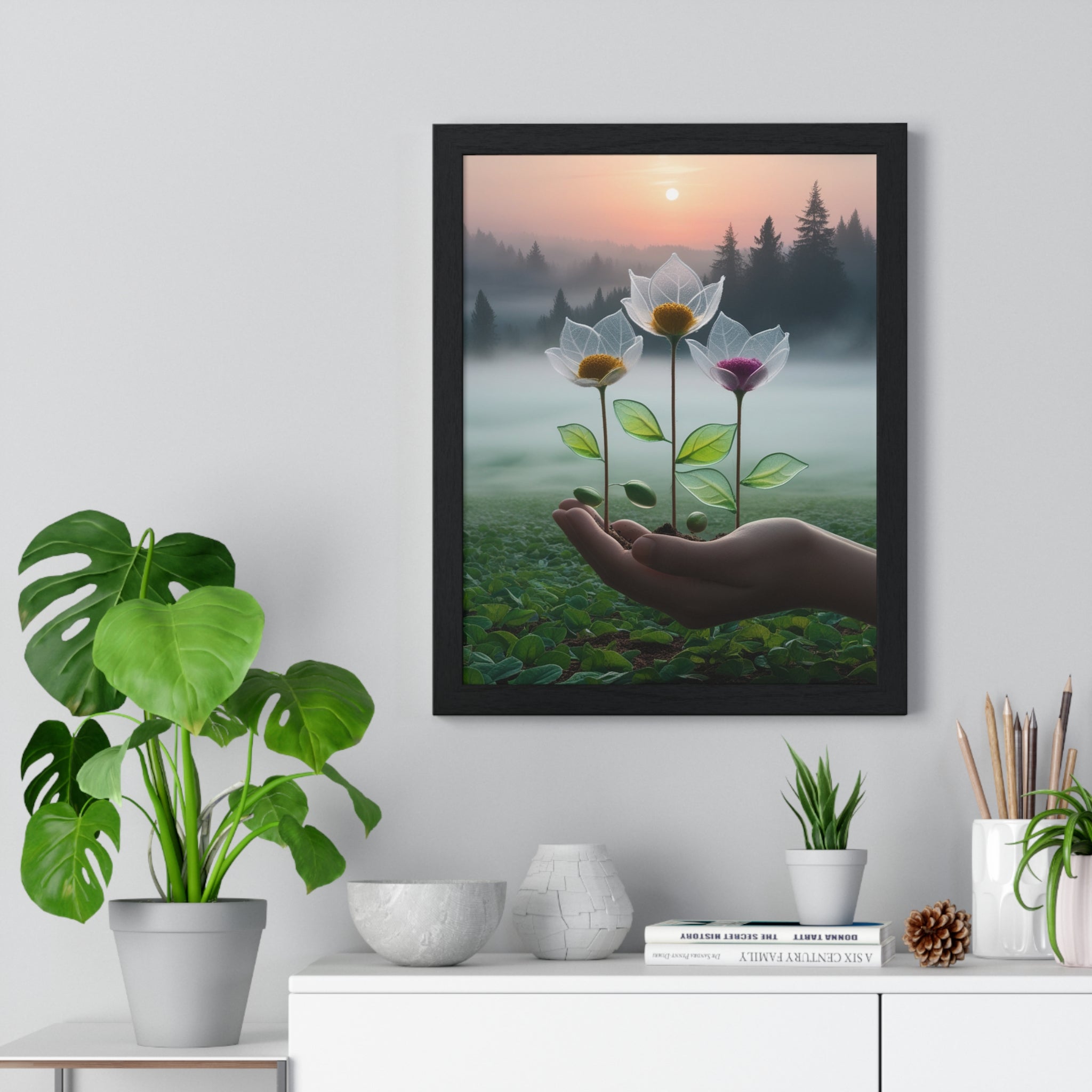 Nature Botanical Vertical Framed Poster, Serene Floral Wall Art, Inspirational Home Decor, Botanical Print, Gift for Garden Lovers