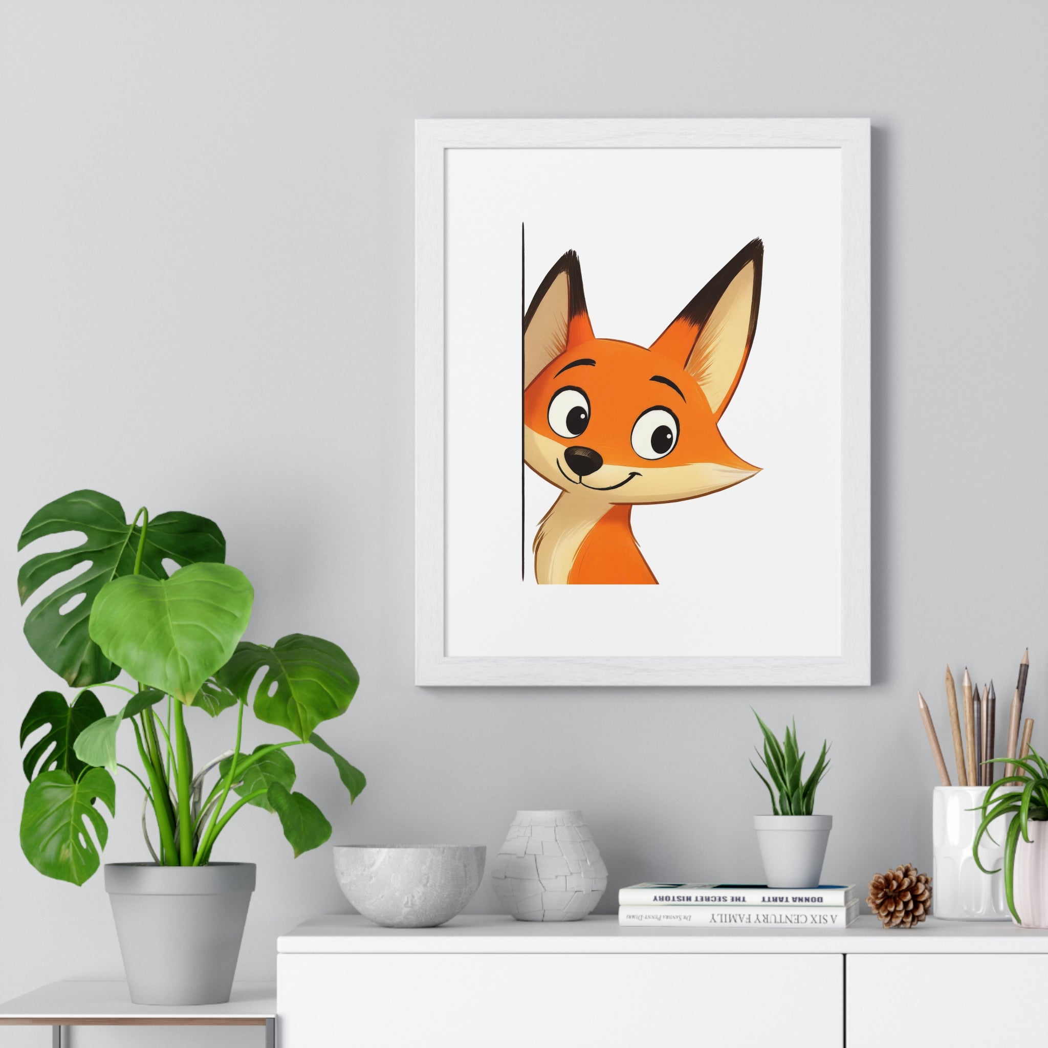 Wooden Frame Wall Decor with Cute Fox Print