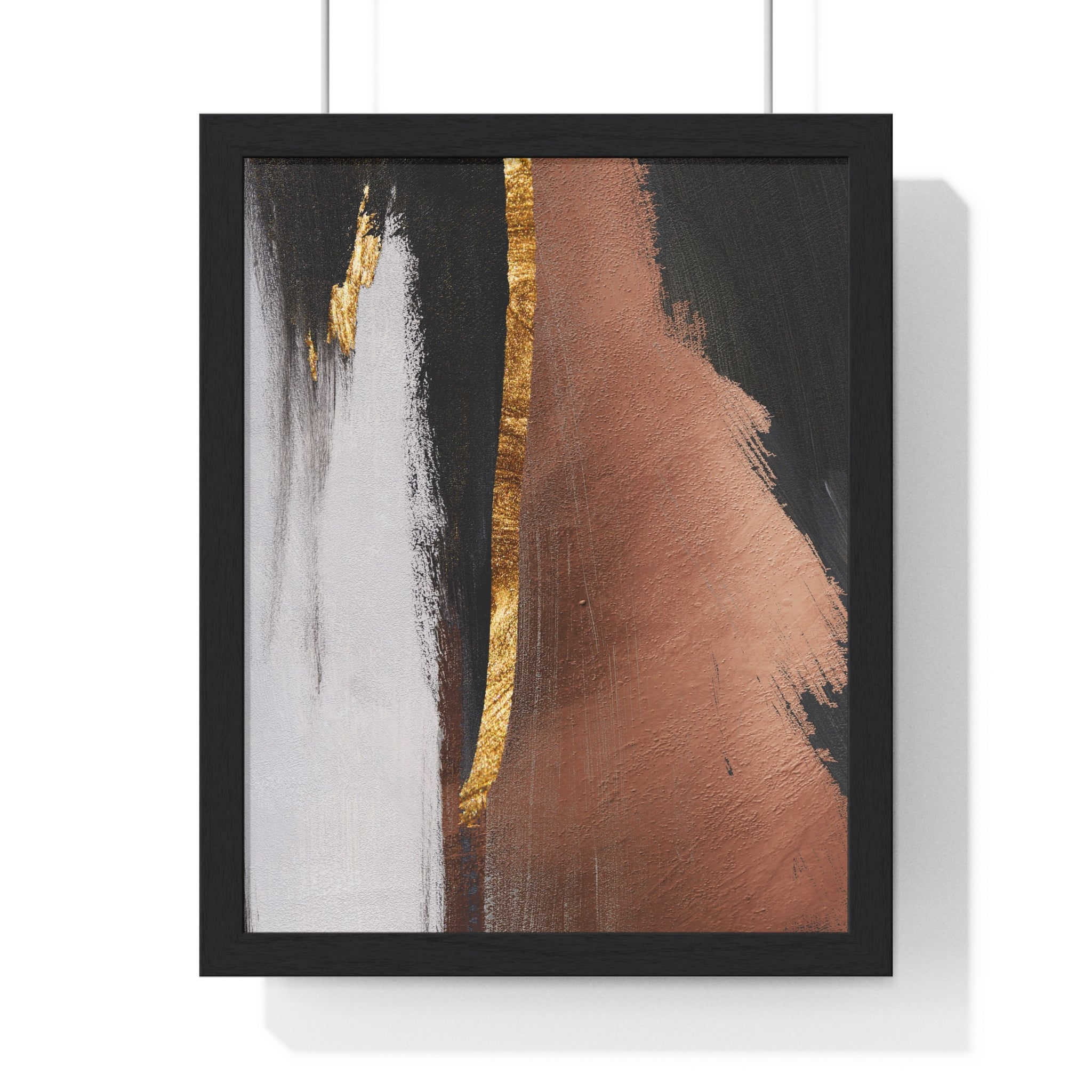 Modern Abstract Wall Art – Bold Black, Copper & Gold Textured Poster on Wooden Frame – Luxury Canvas Print for Home or Office