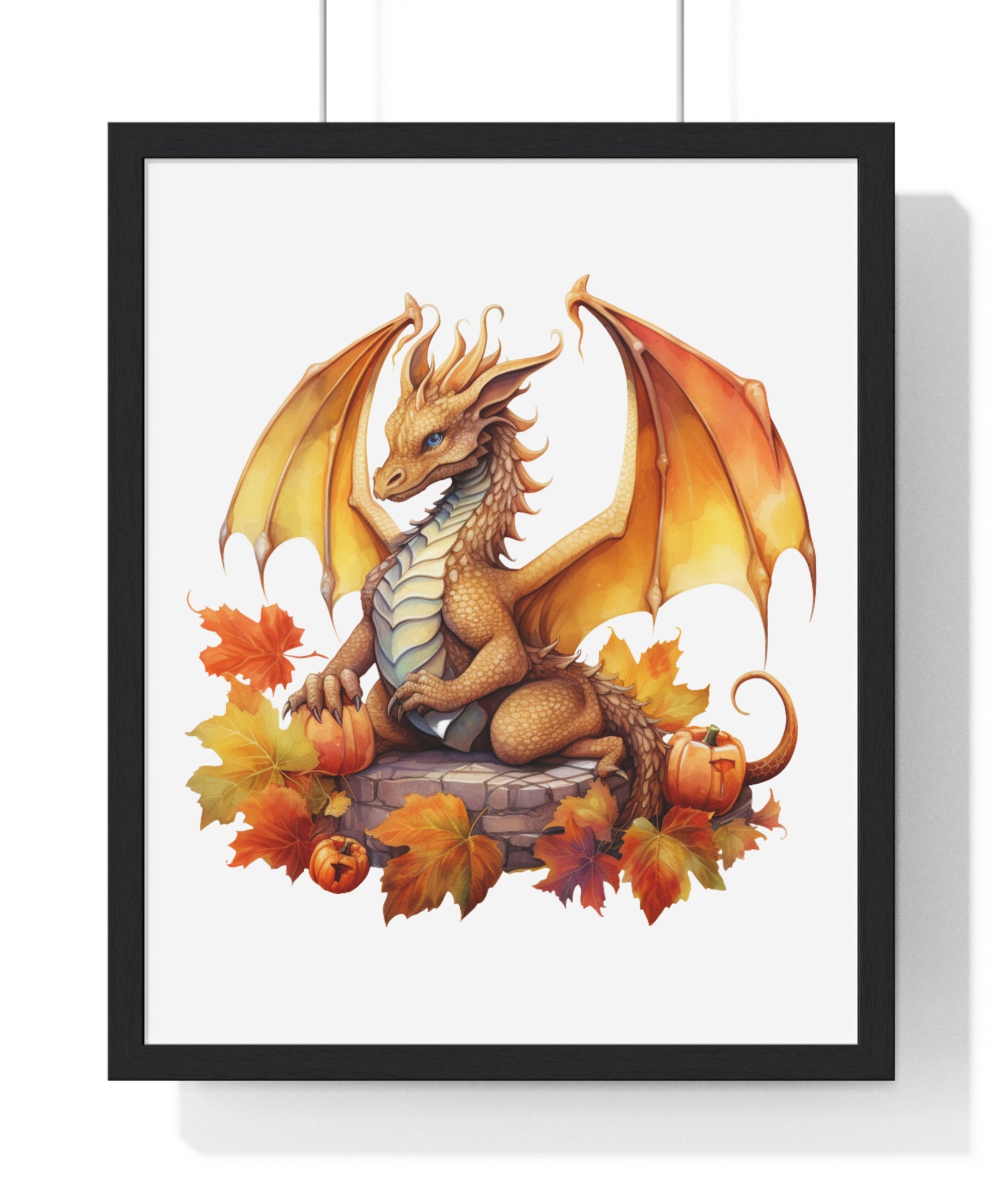 Autumn Dragon Wall Art – Fantasy Fall Decor with Pumpkins