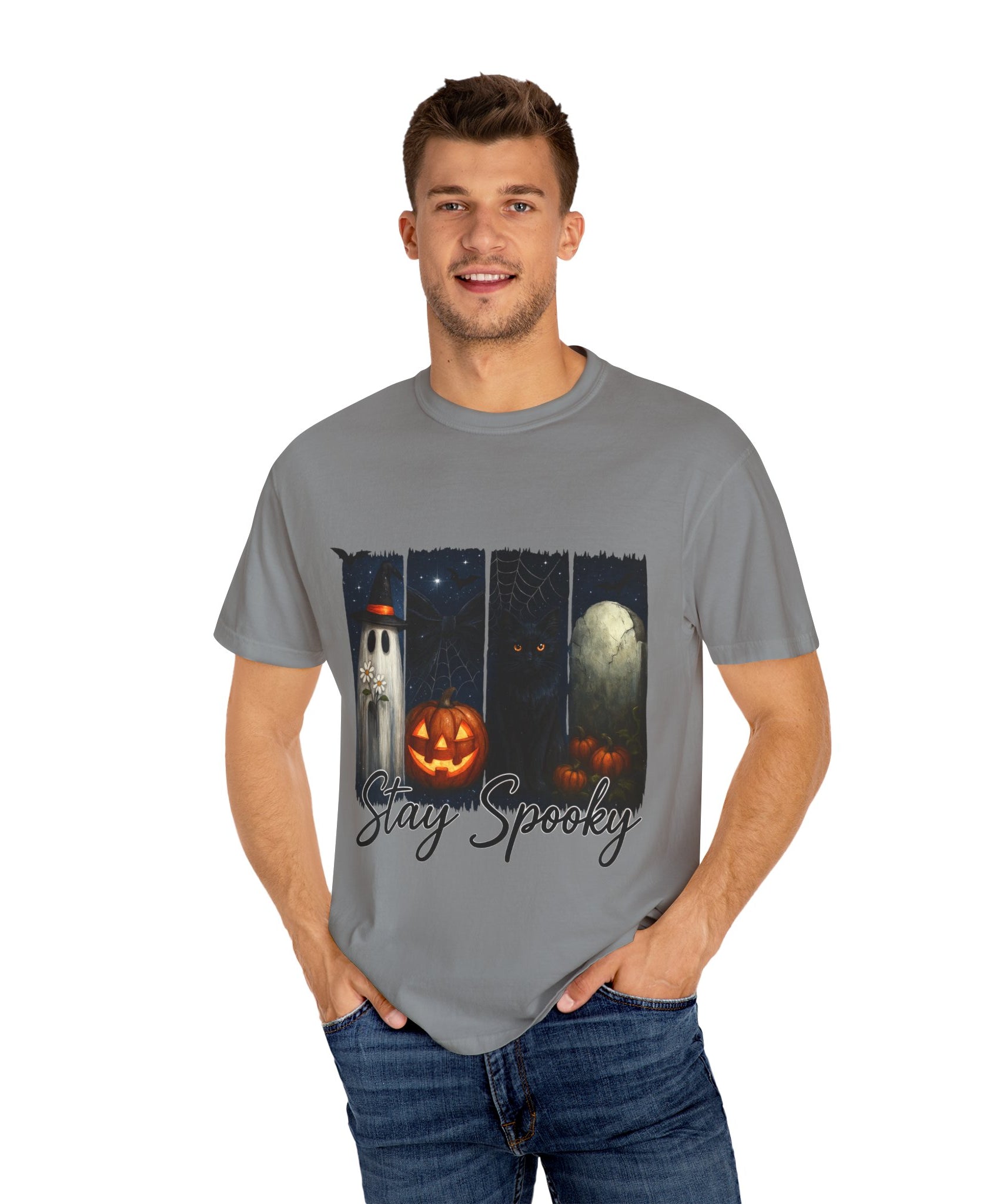 Stay Spooky Halloween T-Shirt – Cute Ghost, Black Cat, Pumpkin & Graveyard Design - Gallory Hive