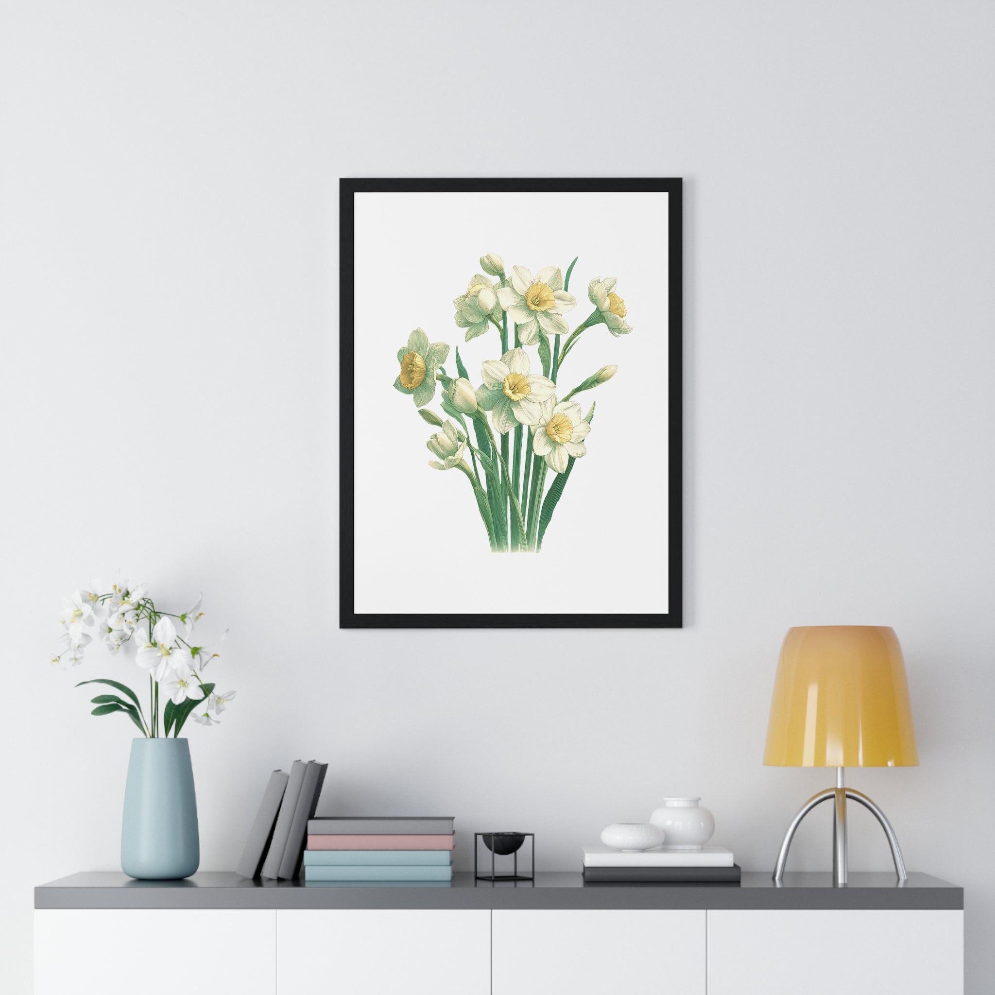 December Birth Month Flower Wall Art – Narcissus Botanical Illustration in Wooden Frame | Hope, Good Fortune & Renewal