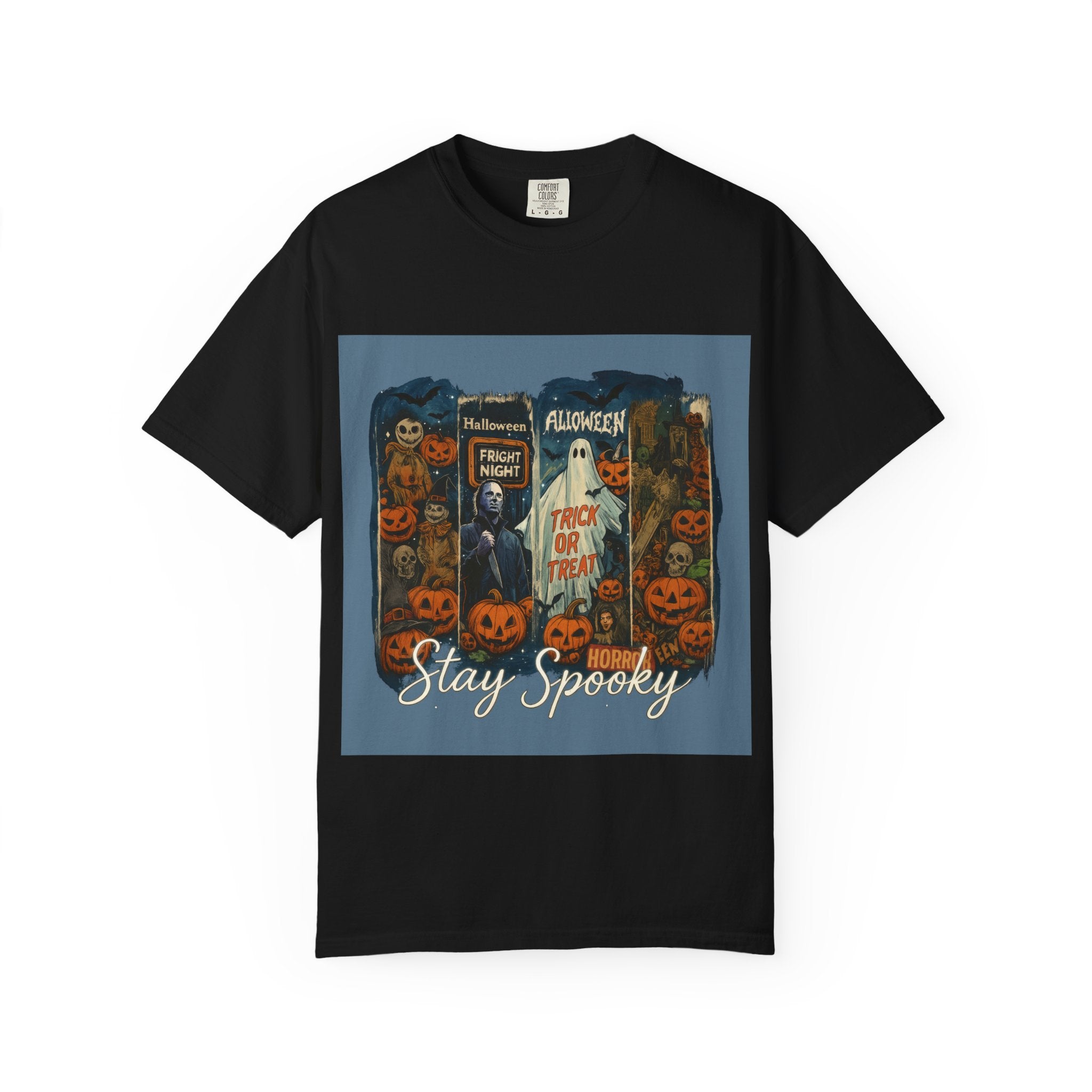 Stay Spooky Halloween Horror T-Shirt – Retro Slasher, Ghost, Pumpkins & Fright Night Design