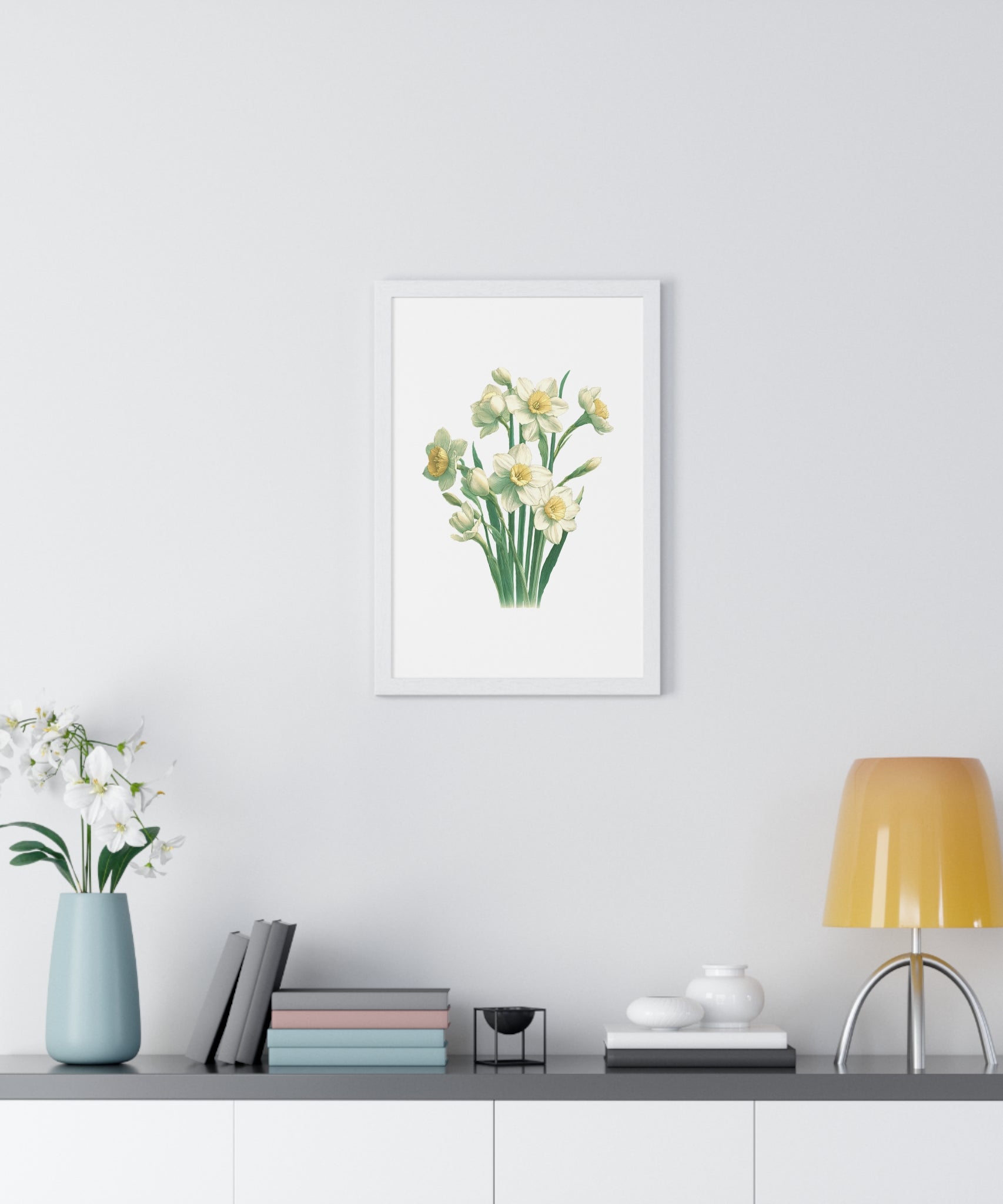 December Birth Month Flower Wall Art – Narcissus Botanical Illustration in Wooden Frame | Hope, Good Fortune & Renewal