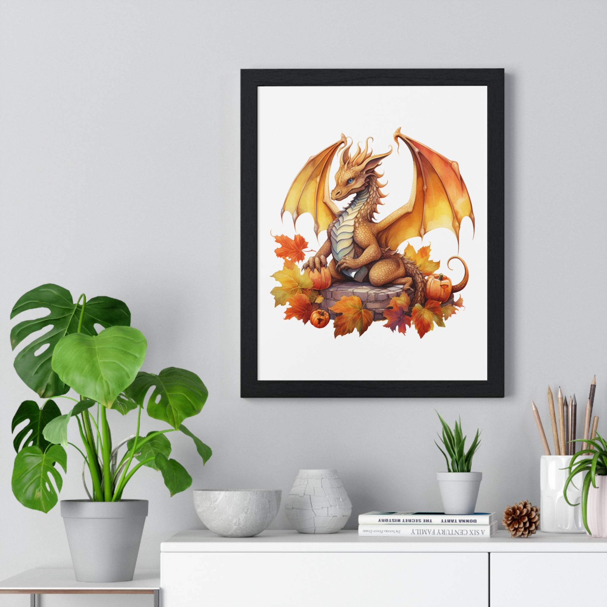 Autumn Dragon Wall Art – Fantasy Fall Decor with Pumpkins