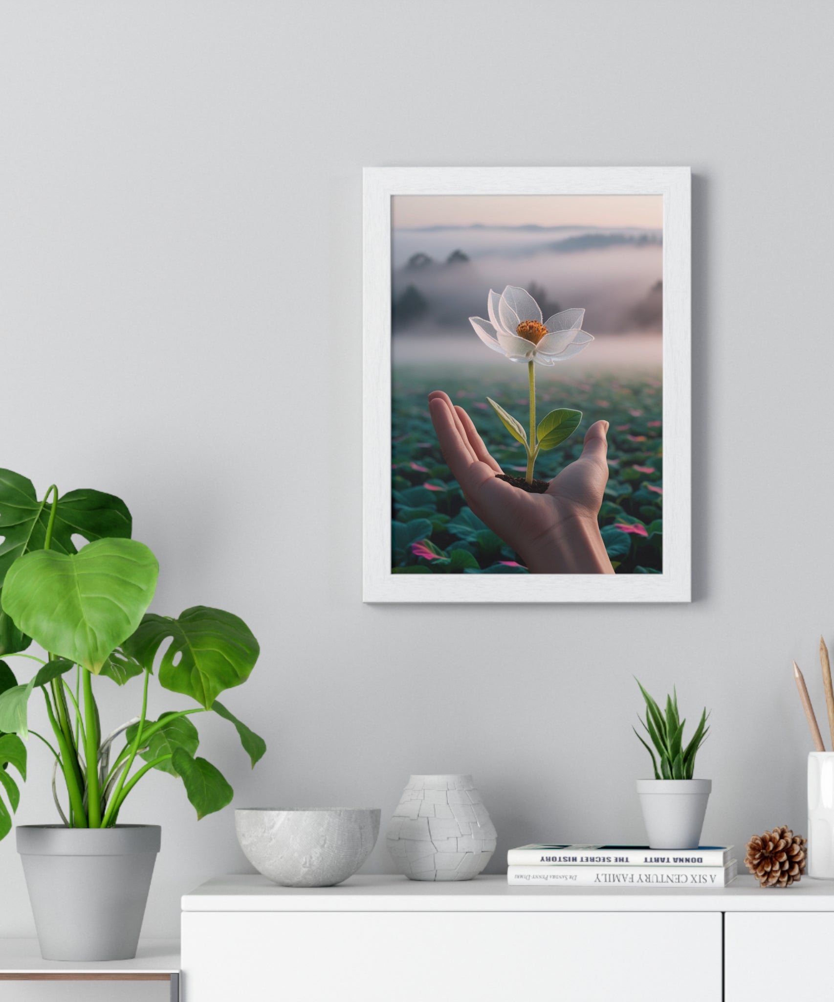 Framed Poster, Serene Floral Wall Art, Nature Print, Gift for Garden Lovers, Motivational Decor, Vertical Art Print - Gallory Hive