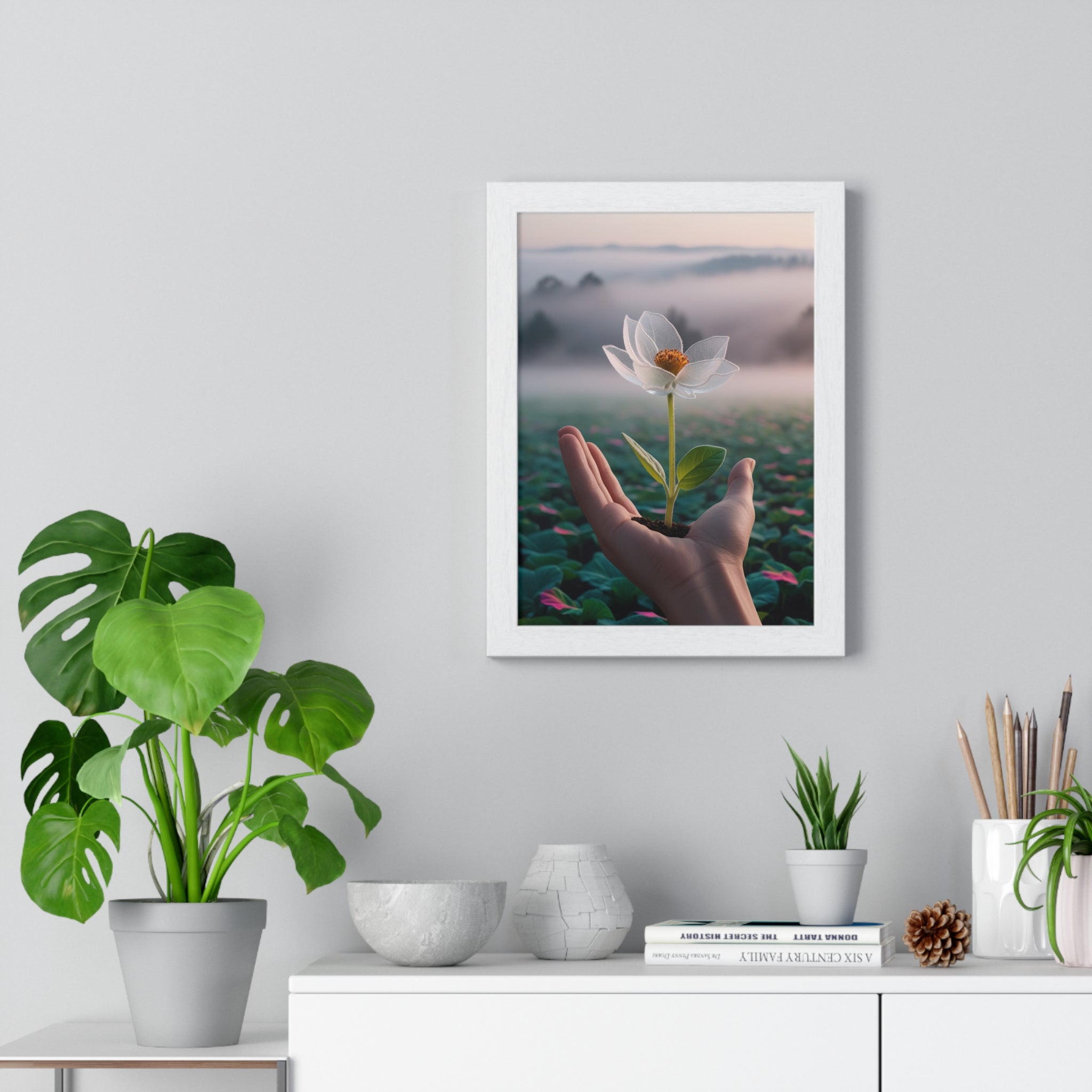 Framed Poster, Serene Floral Wall Art, Nature Print, Gift for Garden Lovers, Motivational Decor, Vertical Art Print