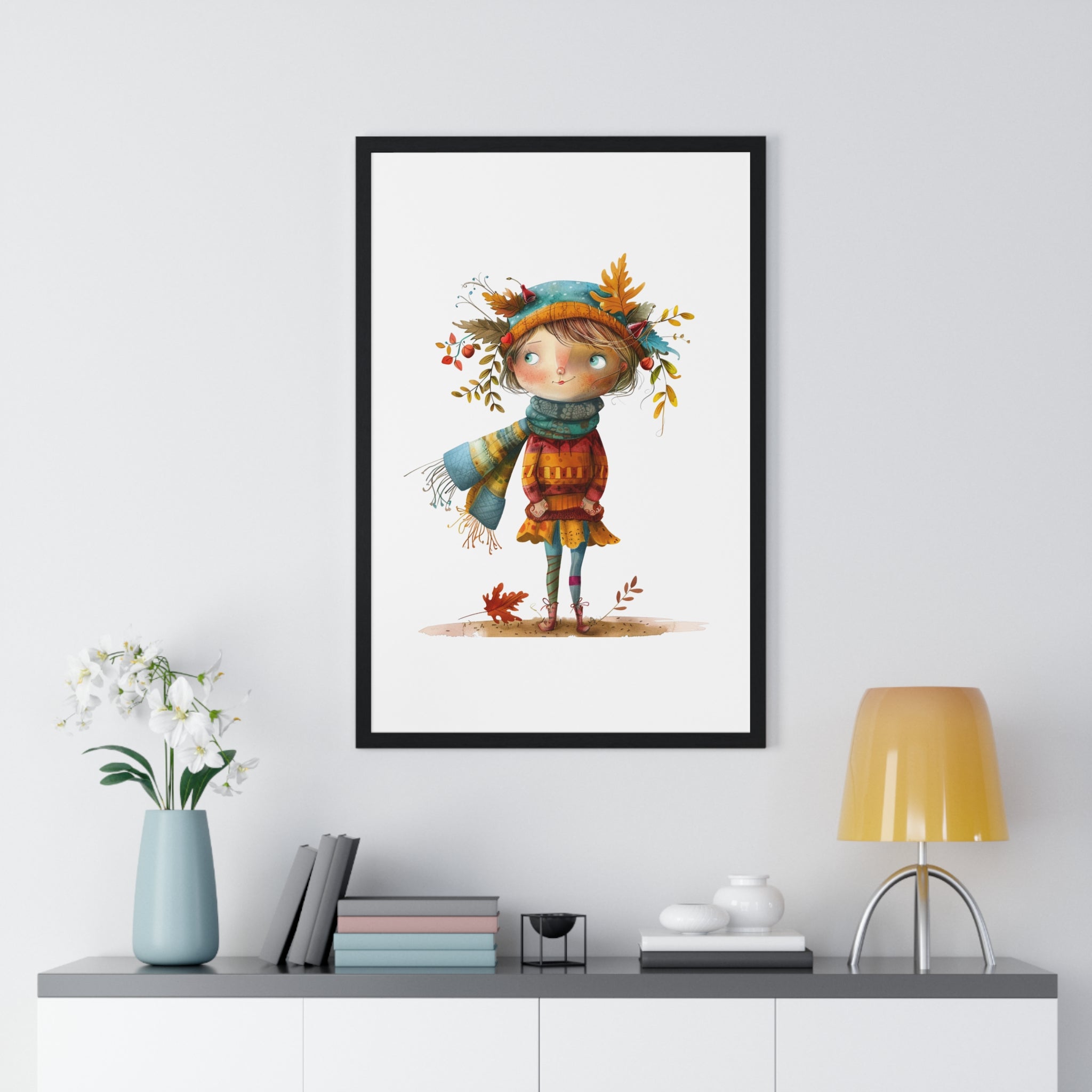 Whimsical Autumn Girl – Wooden Framed Wall Art