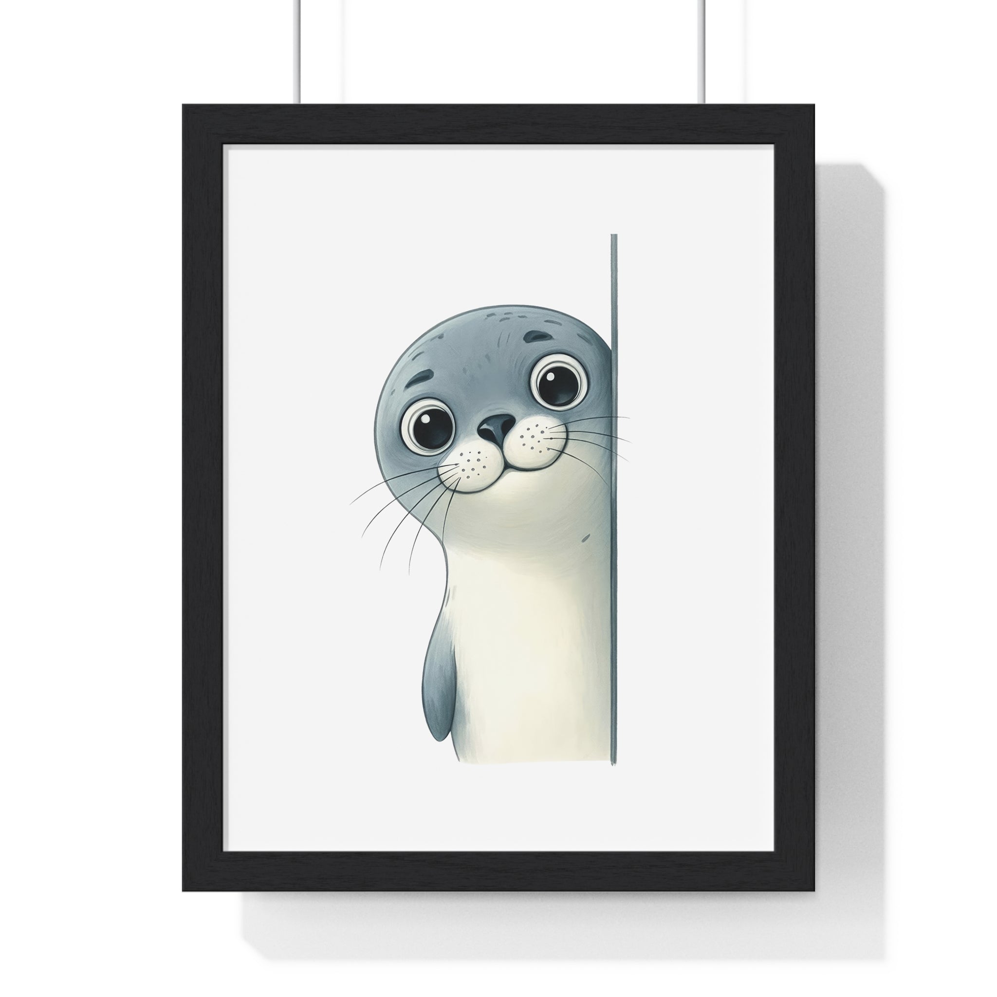 Wooden Frame Wall Decor with Adorable Seal Print