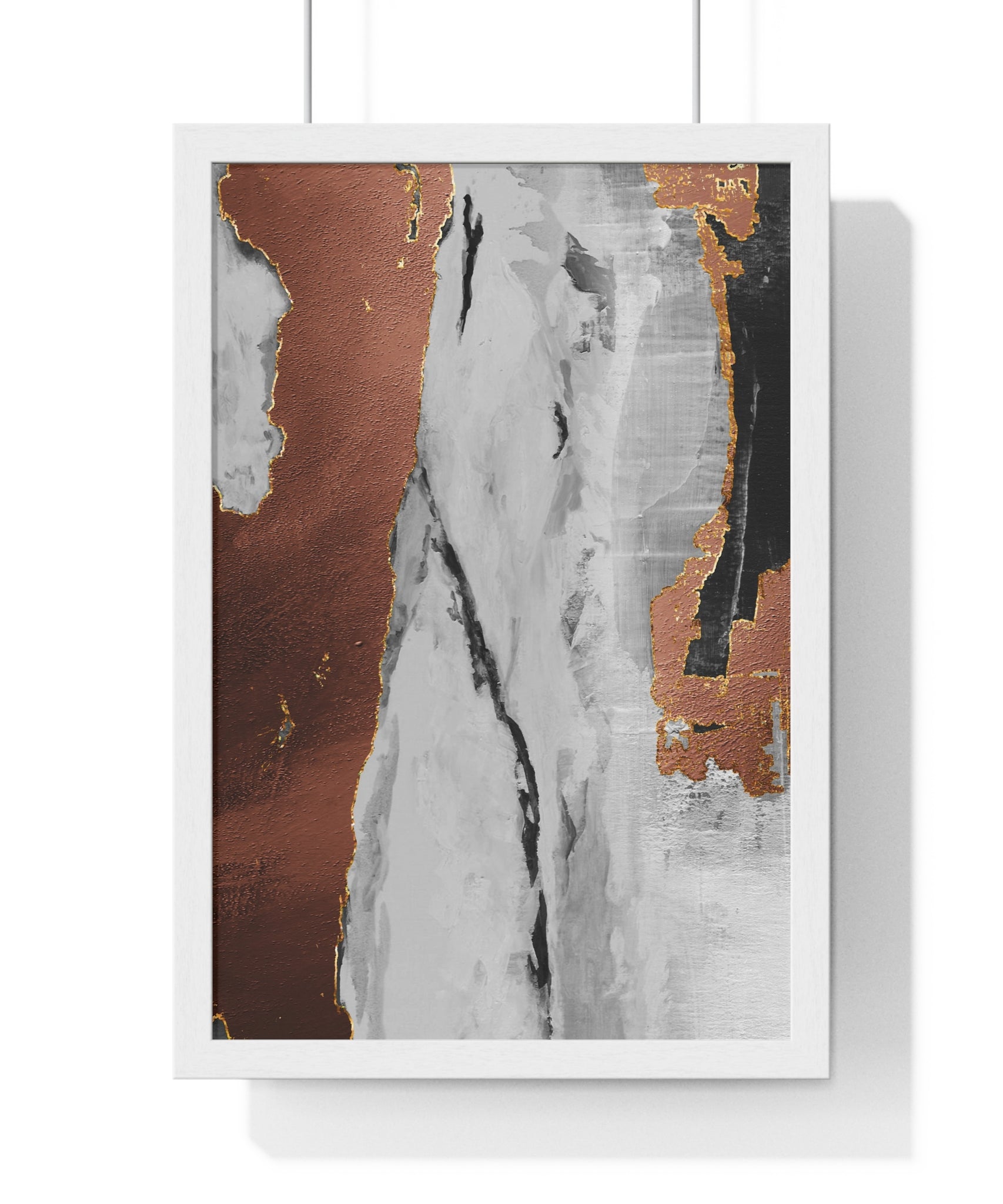 Luxury Abstract Wall Art Poster – Metallic Copper & Marble Texture on Wooden Frame – Modern Home Décor