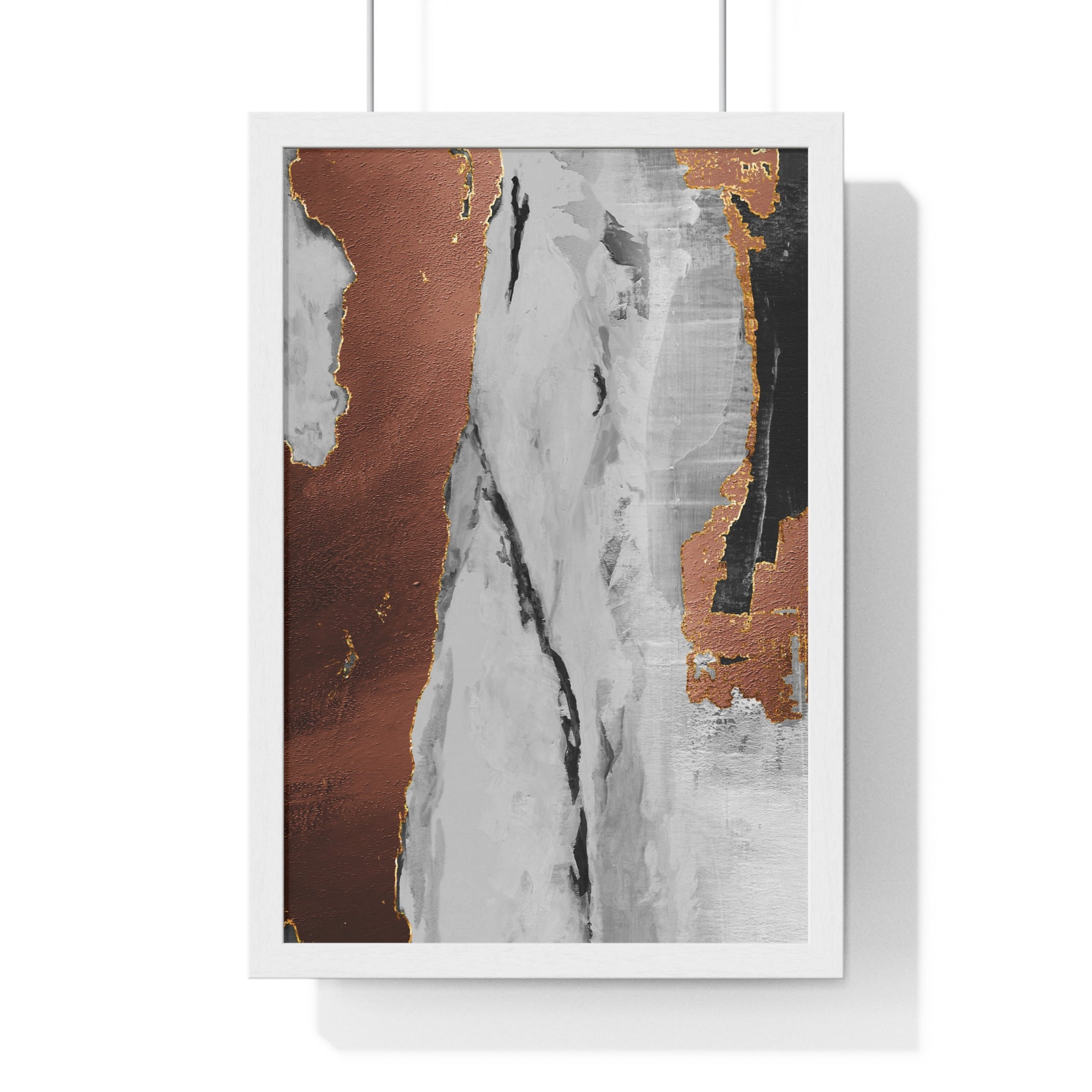 Luxury Abstract Wall Art Poster – Metallic Copper & Marble Texture on Wooden Frame – Modern Home Décor